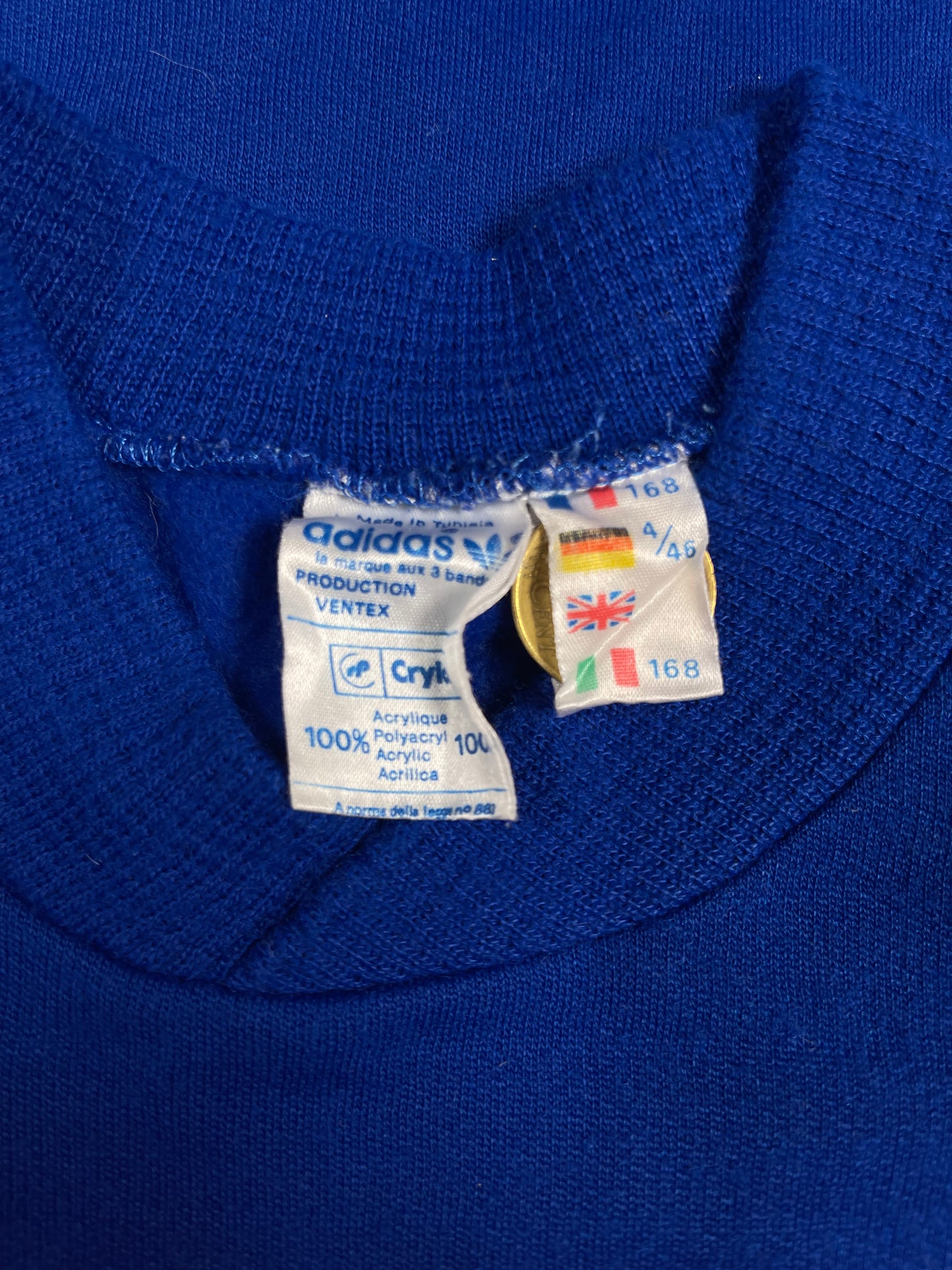 🇫🇷⚽️Vintage 1984 Adidas Ventex Sweatshirt France Template / Design Euro 1984 World Cup 1998 Size S Blue Red White Polyacryl Acrylic