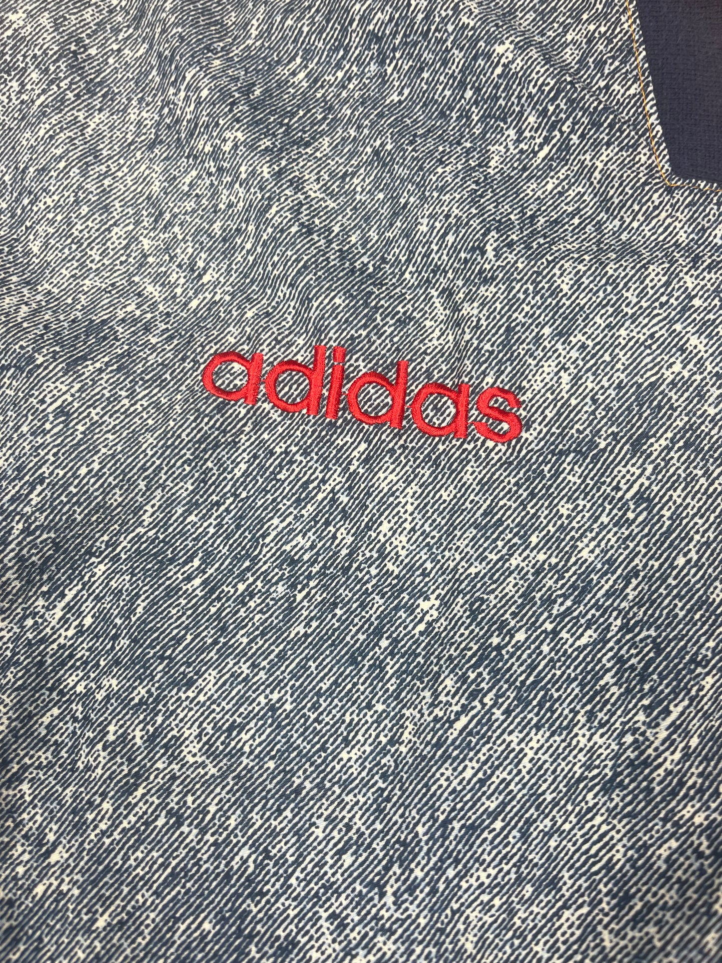 💎 ⚽️ 🇺🇸 Vintage Iconic Rare Grail 1994 USA World Cup Adidas Football Soccer Jacket Cotton Polyester Red Blue White Denim Pattern