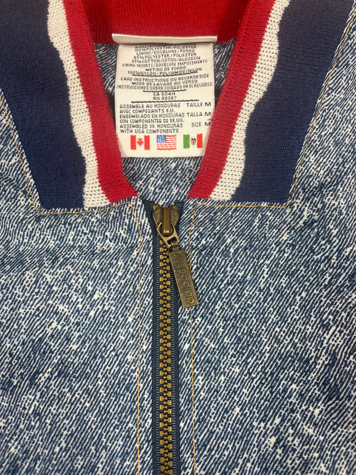💎 ⚽️ 🇺🇸 Vintage Iconic Rare Grail 1994 USA World Cup Adidas Football Soccer Jacket Cotton Polyester Red Blue White Denim Pattern
