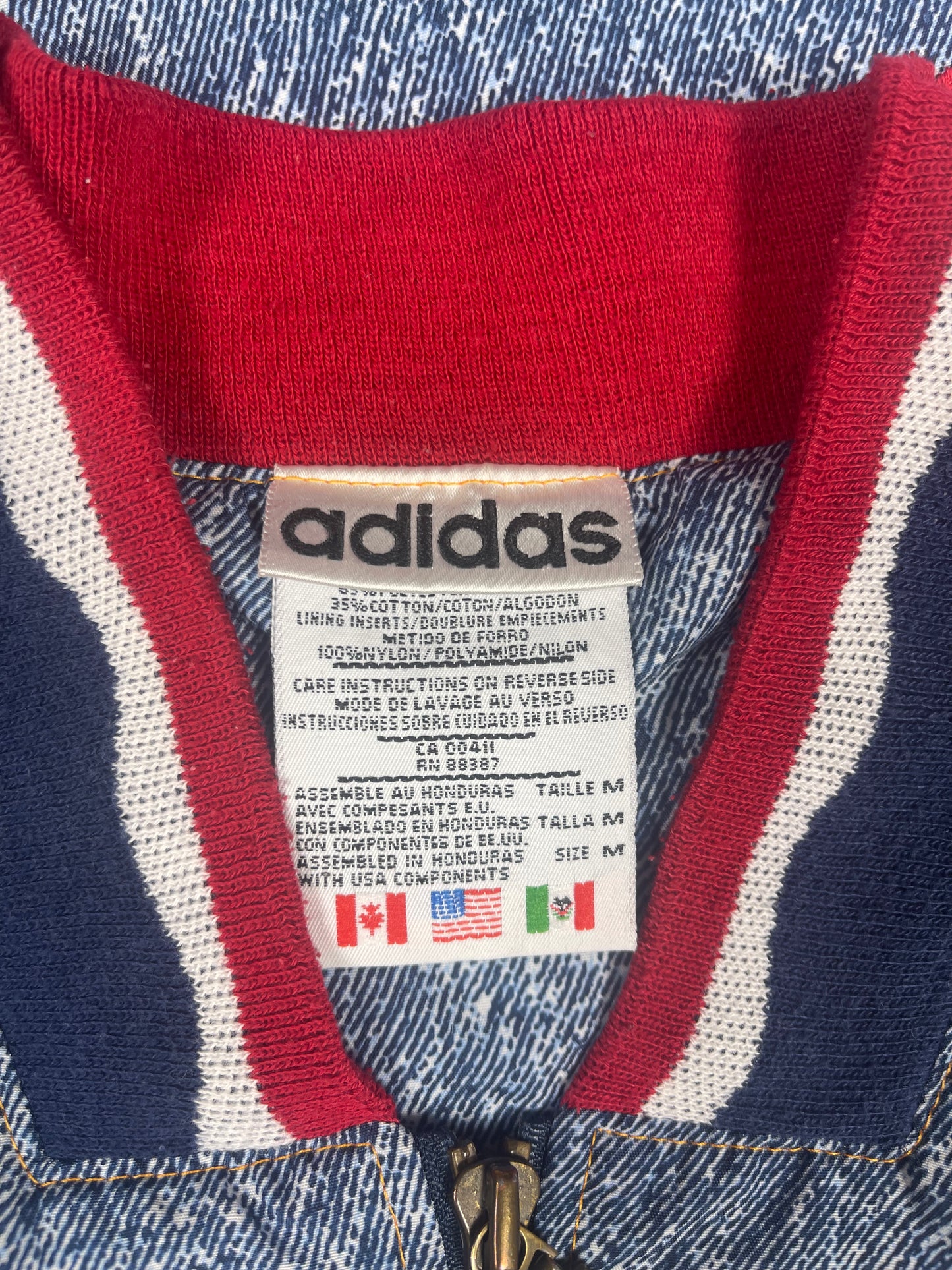 💎 ⚽️ 🇺🇸 Vintage Iconic Rare Grail 1994 USA World Cup Adidas Football Soccer Jacket Cotton Polyester Red Blue White Denim Pattern