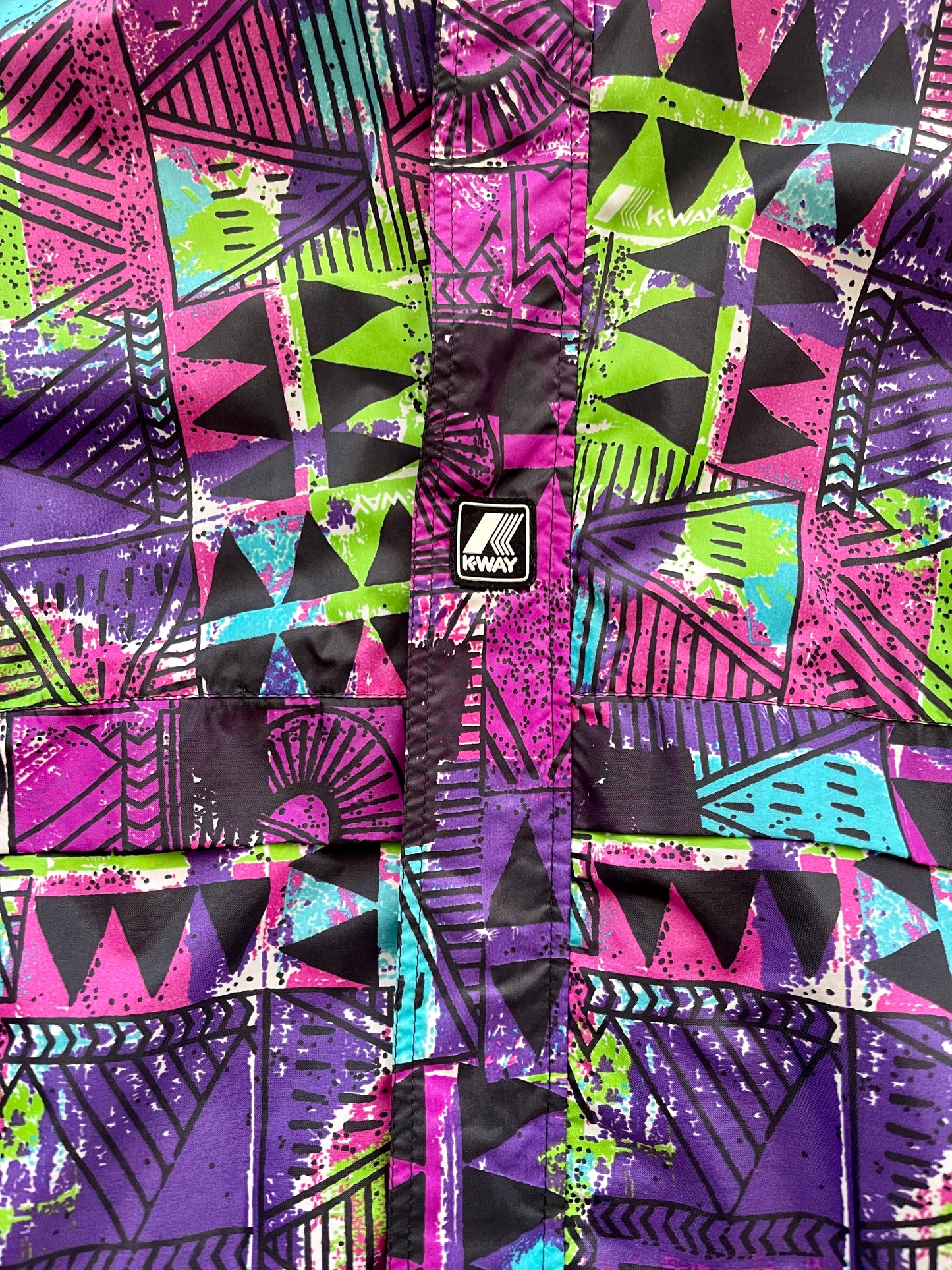Vintage 90'S K-WAY Windbreaker Abstract Pattern Multicolour Size M