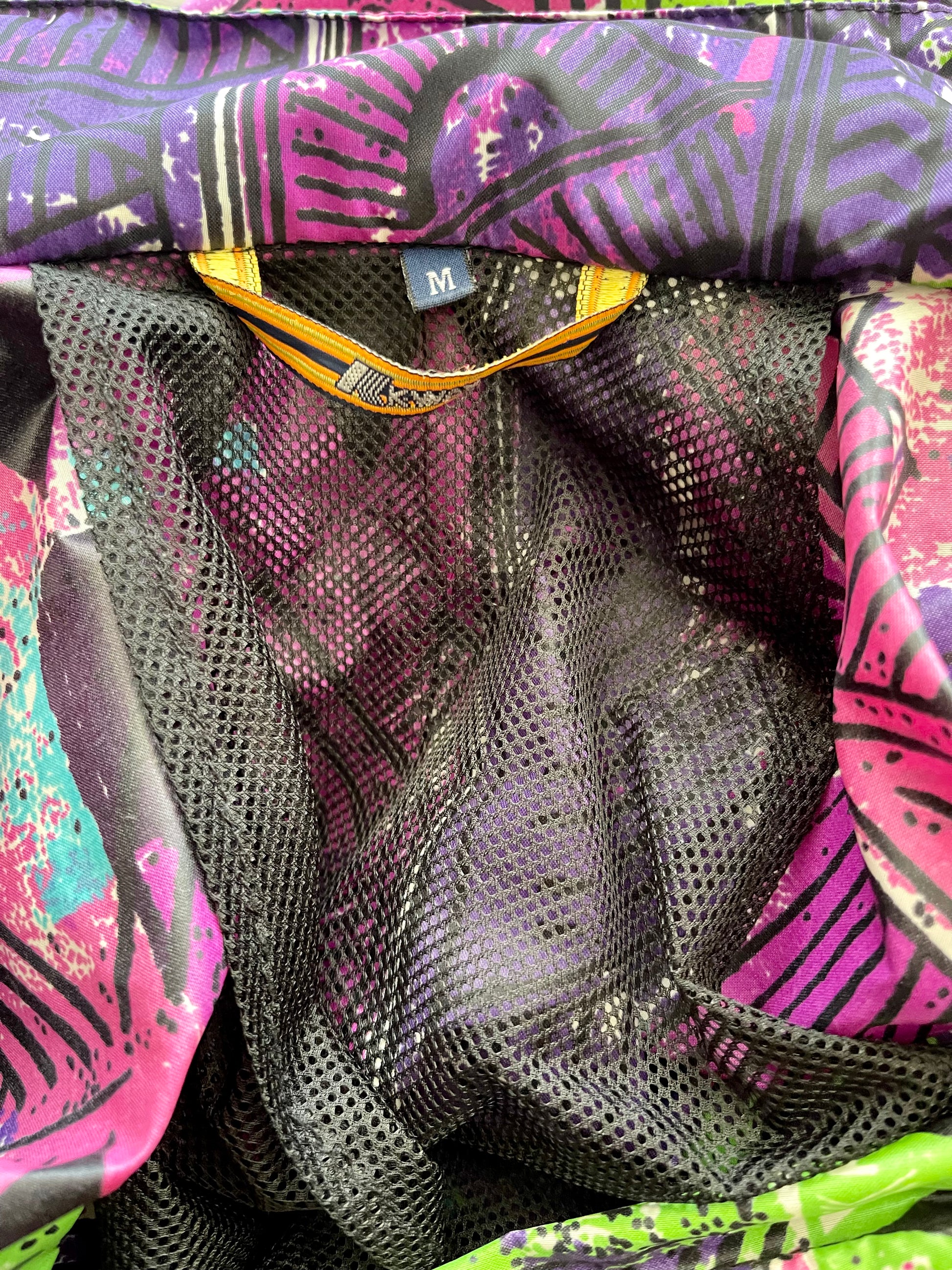 Vintage 90'S K-WAY Windbreaker With Hood Abstract Pattern Multicolour Size M
