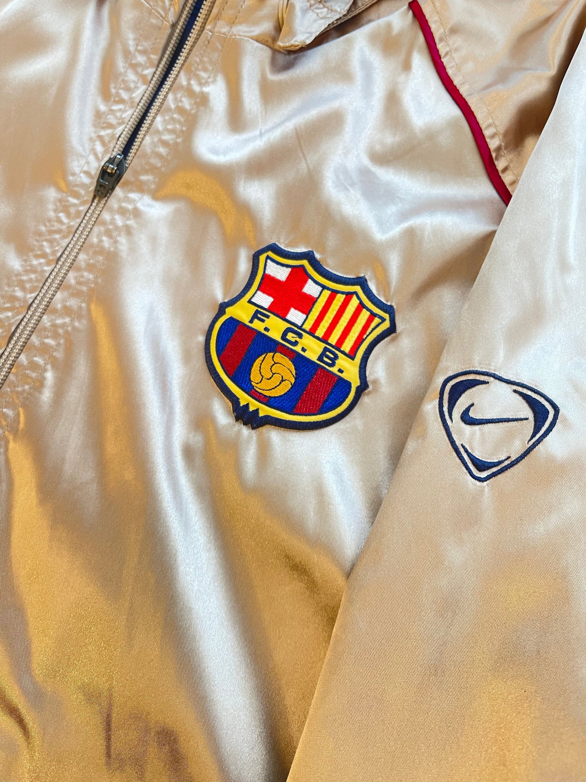 FC Barcelona Nike Team 2001 - 2002 Football Track Jacket With Hood Gold Shiny Size L