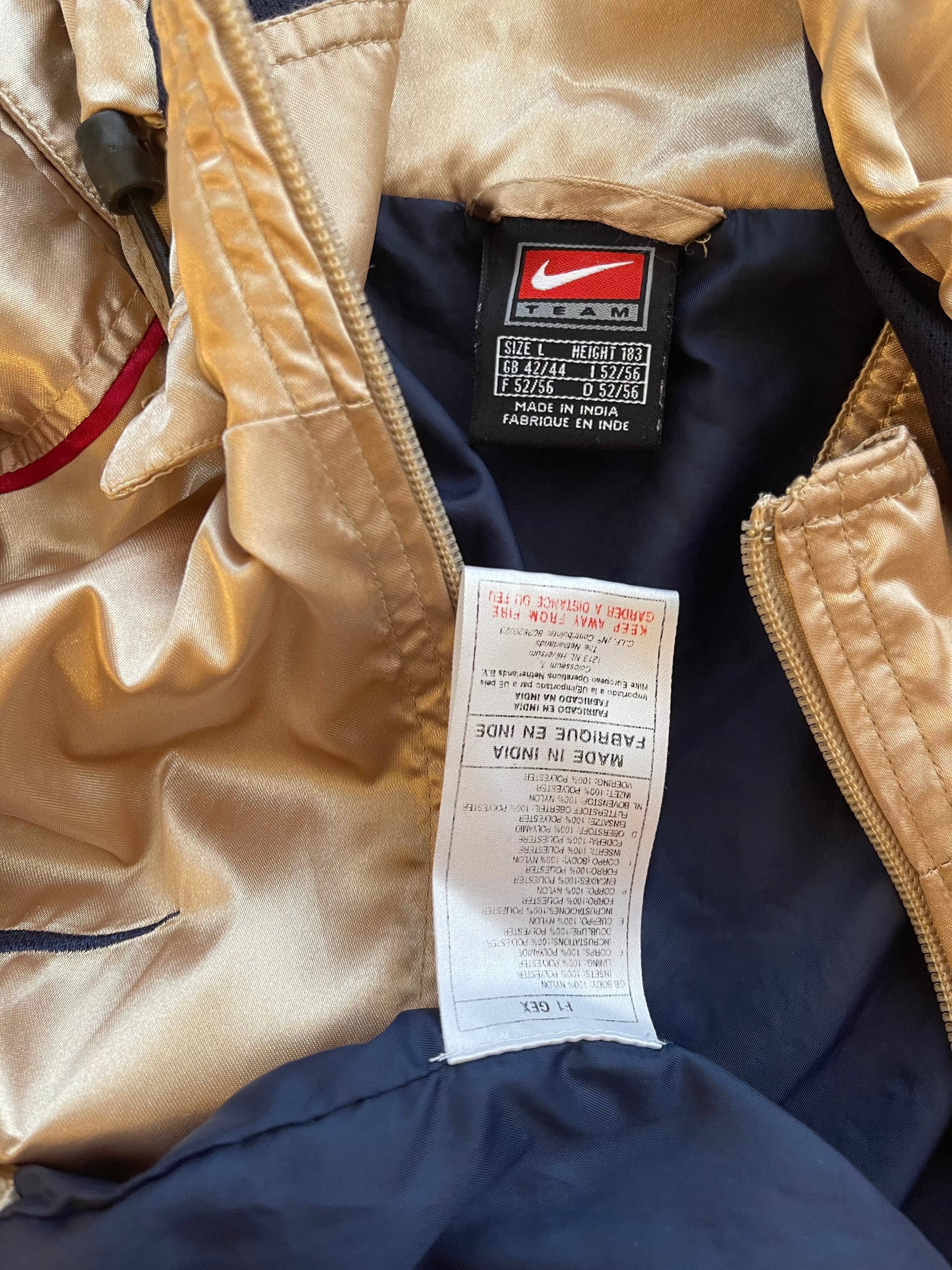 FC Barcelona Nike Team 2001 - 2002 Football Track Jacket With Hood Gold Shiny Size L