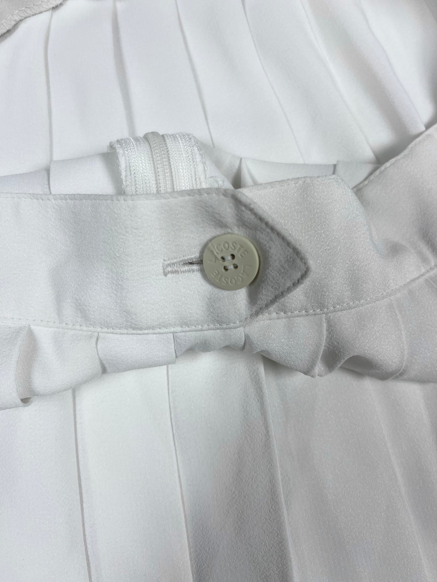 Vintage 80's Lacoste Chemise Pleated Tennis Skirt Made in France White Polyester Size 46