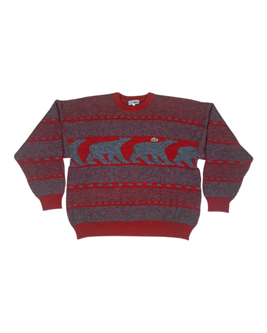 Lacoste Chemise Jumper Made in France Bears Grey Red Wool Acrylic Size 5 L-XL