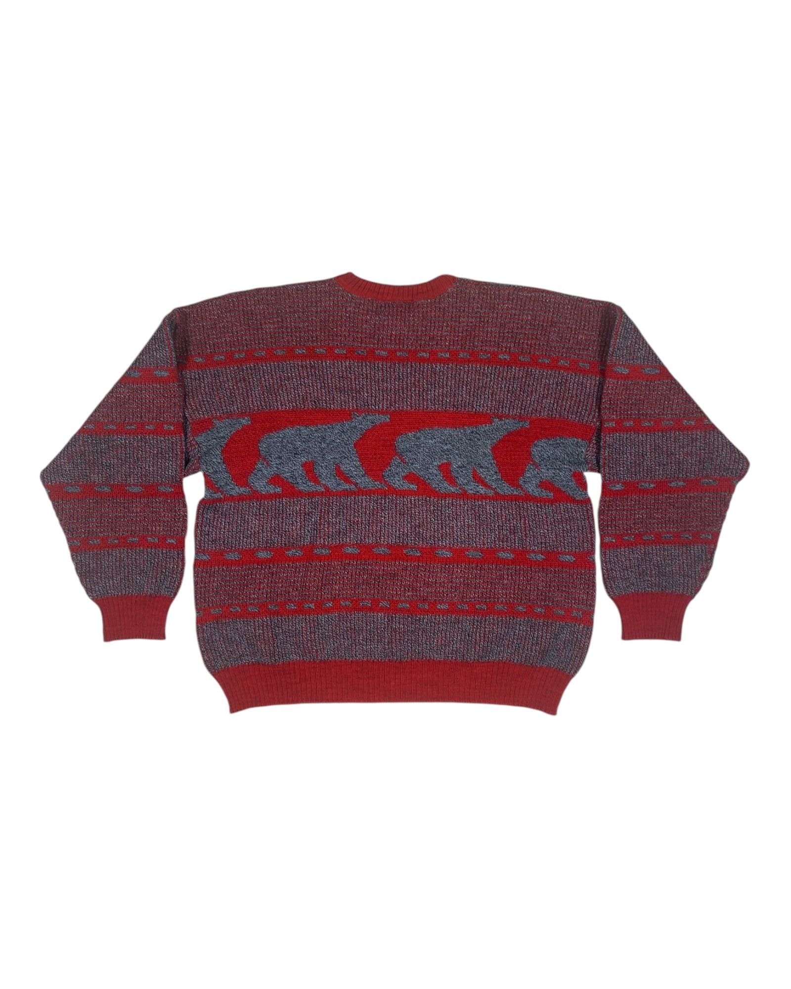 Lacoste Chemise Jumper Made in France Bears Grey Red Wool Acrylic Size 5 L-XL