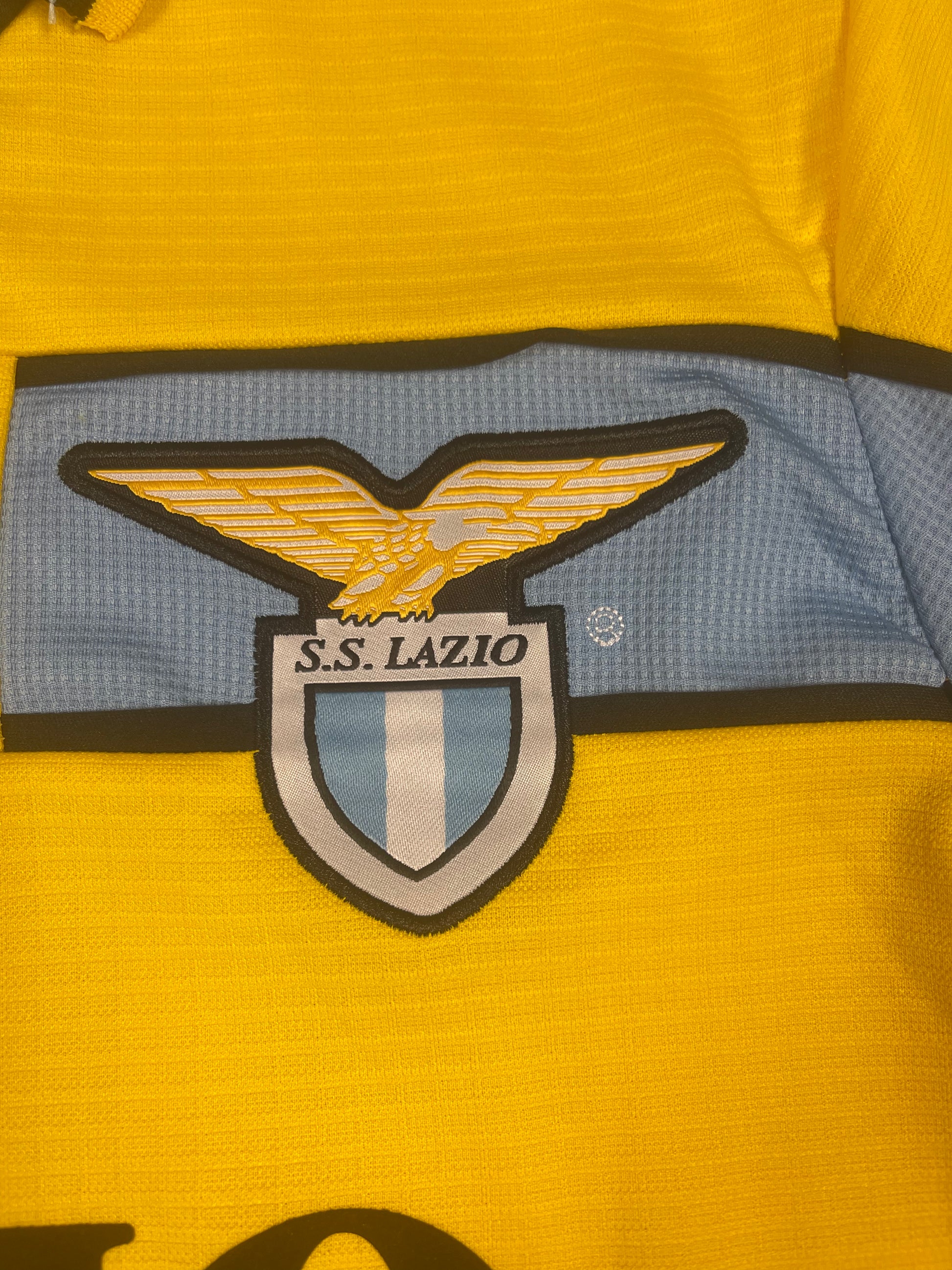 New Authentic S.S. Lazio Roma Puma Dry Cell Christian Vieri No 32 1998 - 1999 Away Third Football Shirt Size L Cirio Yellow Blue BNWT Deadstock NOS