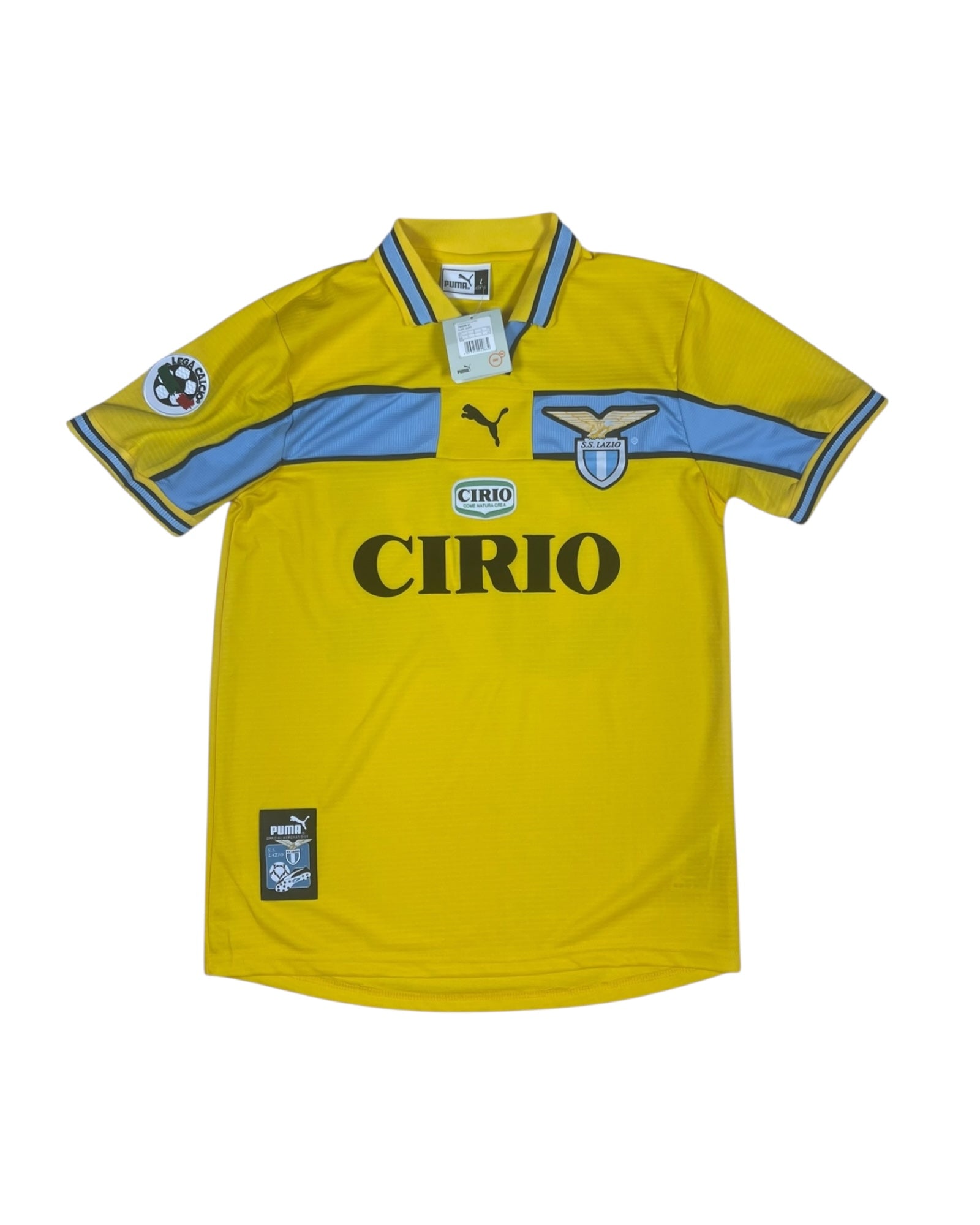 New Authentic S.S. Lazio Roma Puma Dry Cell Christian Vieri No 32 1998 - 1999 Away Third Football Shirt Size L Cirio Yellow Blue BNWT Deadstock NOS