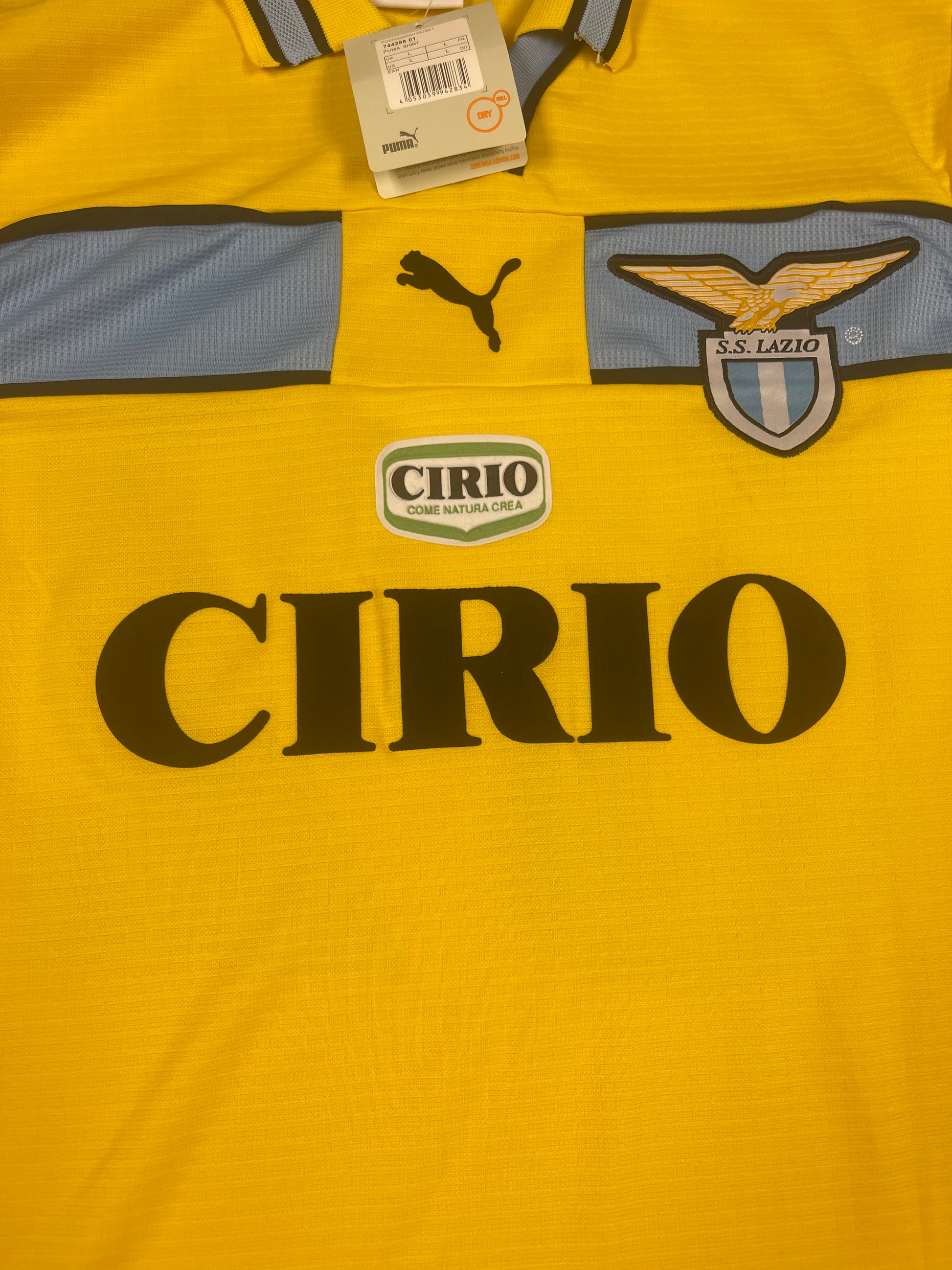 New Authentic S.S. Lazio Roma Puma Dry Cell Christian Vieri No 32 1998 - 1999 Away Third Football Shirt Size L Cirio Yellow Blue BNWT Deadstock NOS