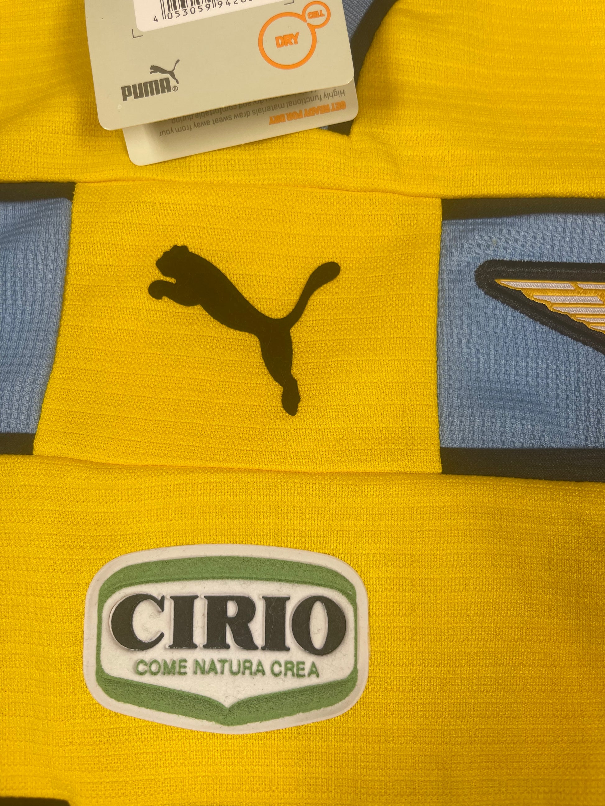 New Authentic S.S. Lazio Roma Puma Dry Cell Christian Vieri No 32 1998 - 1999 Away Third Football Shirt Size L Cirio Yellow Blue BNWT Deadstock NOS