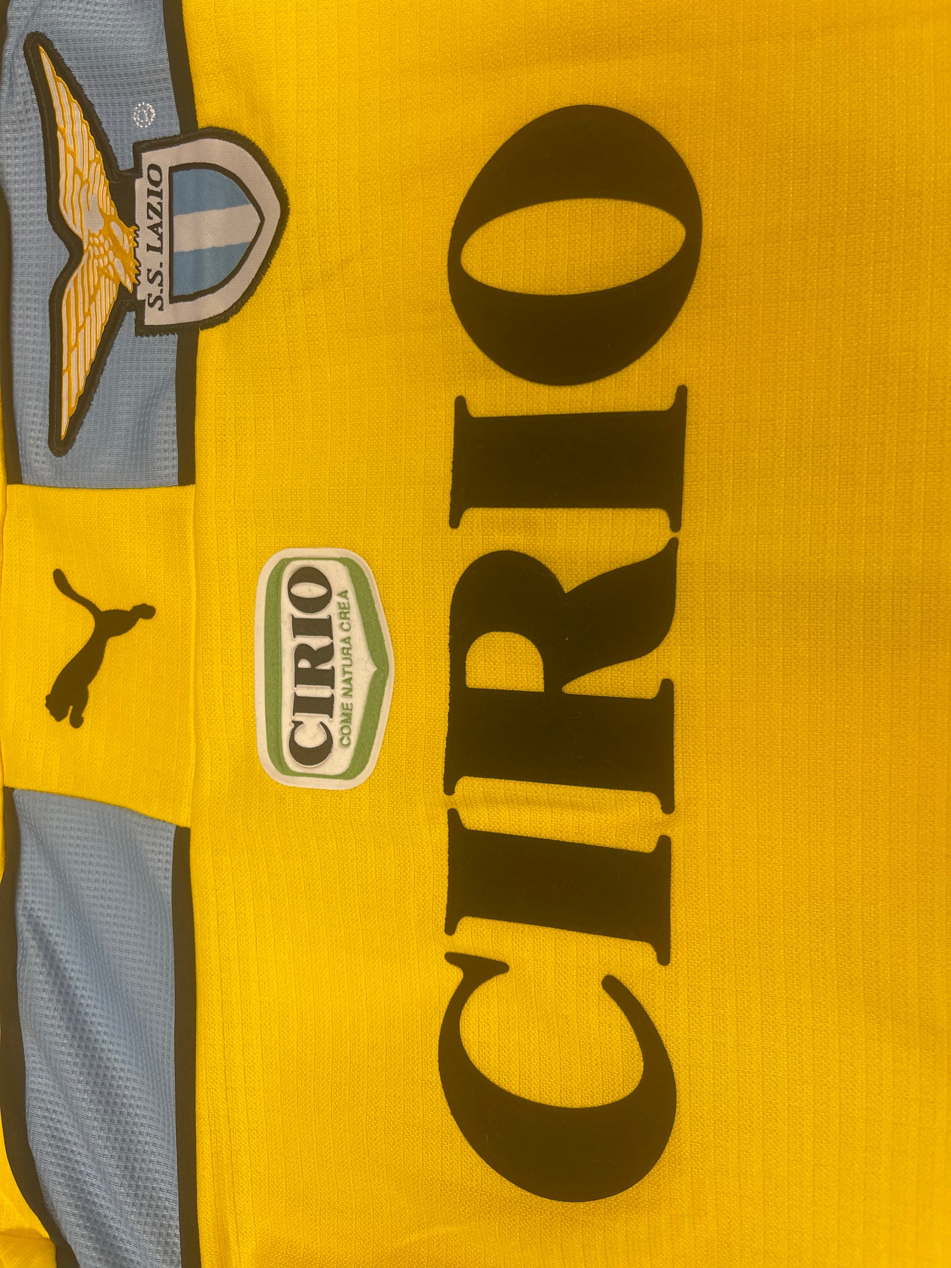 New Authentic S.S. Lazio Roma Puma Dry Cell Christian Vieri No 32 1998 - 1999 Away Third Football Shirt Size L Cirio Yellow Blue BNWT Deadstock NOS