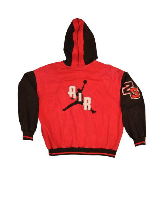 Vintage 90's Nike Air Jordan Hooded Varsity Jacket Size M Heavy Cotton Red Black
