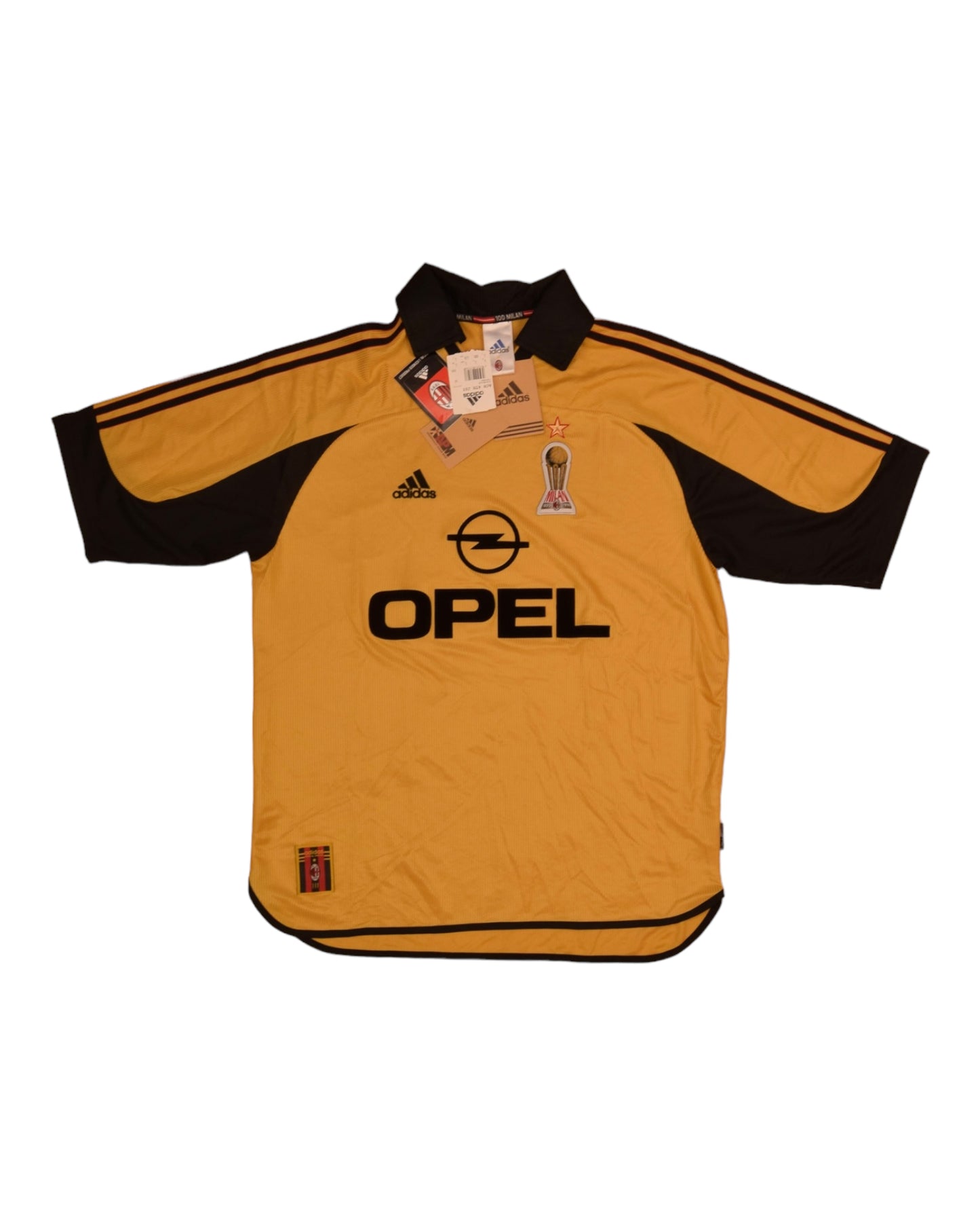 BNWT New Vintage Authentic AC Milan Adidas 1999 - 2000 Fourth Football Shirt Anniversary Centenary 1899 1999 OPEL Size L Made in Italy Gold Deadstock