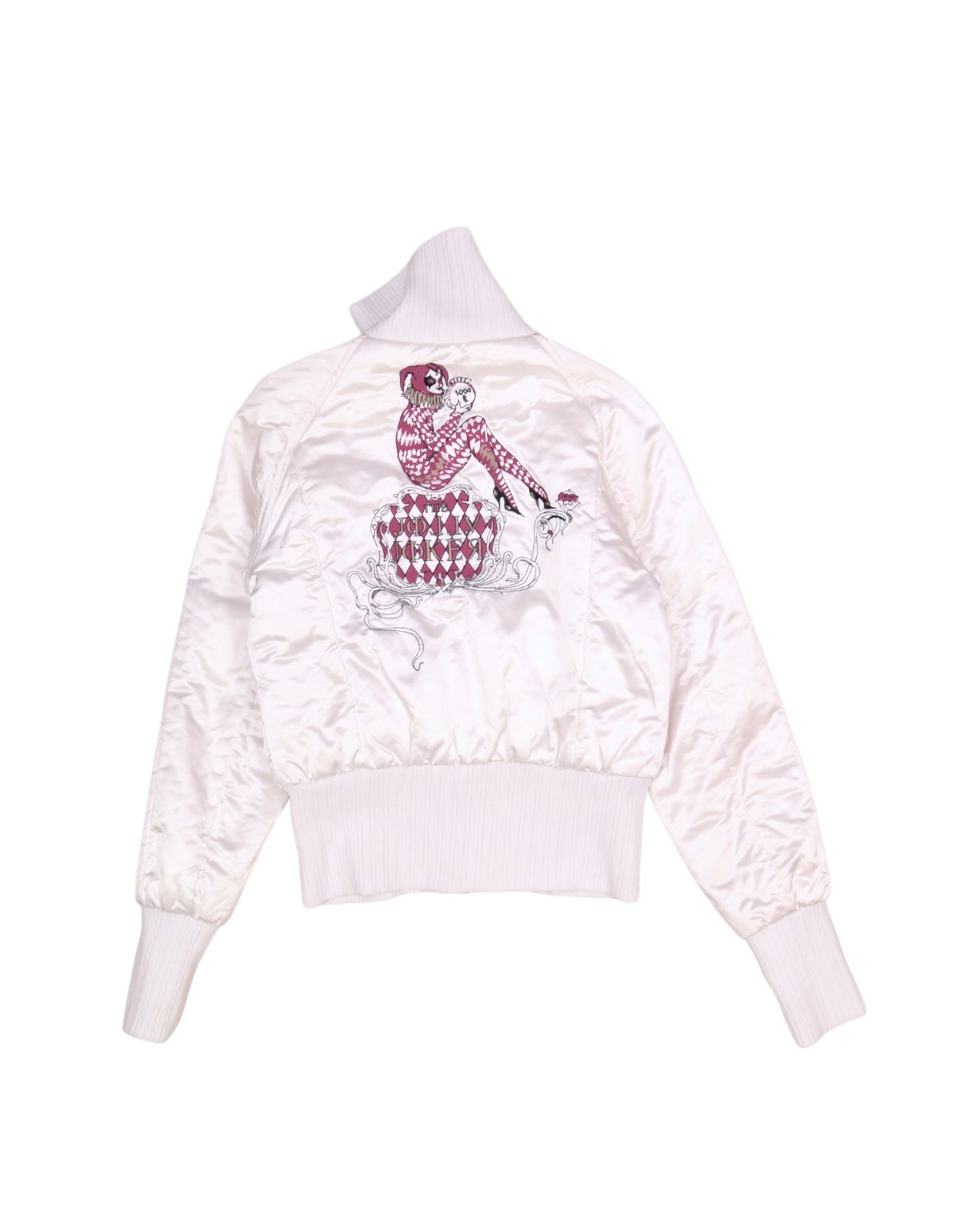 Y2K 00's Diesel Shiny White Jacket Size S-M The Lucky Gamble Flaming Dice The Jolly Joker 777