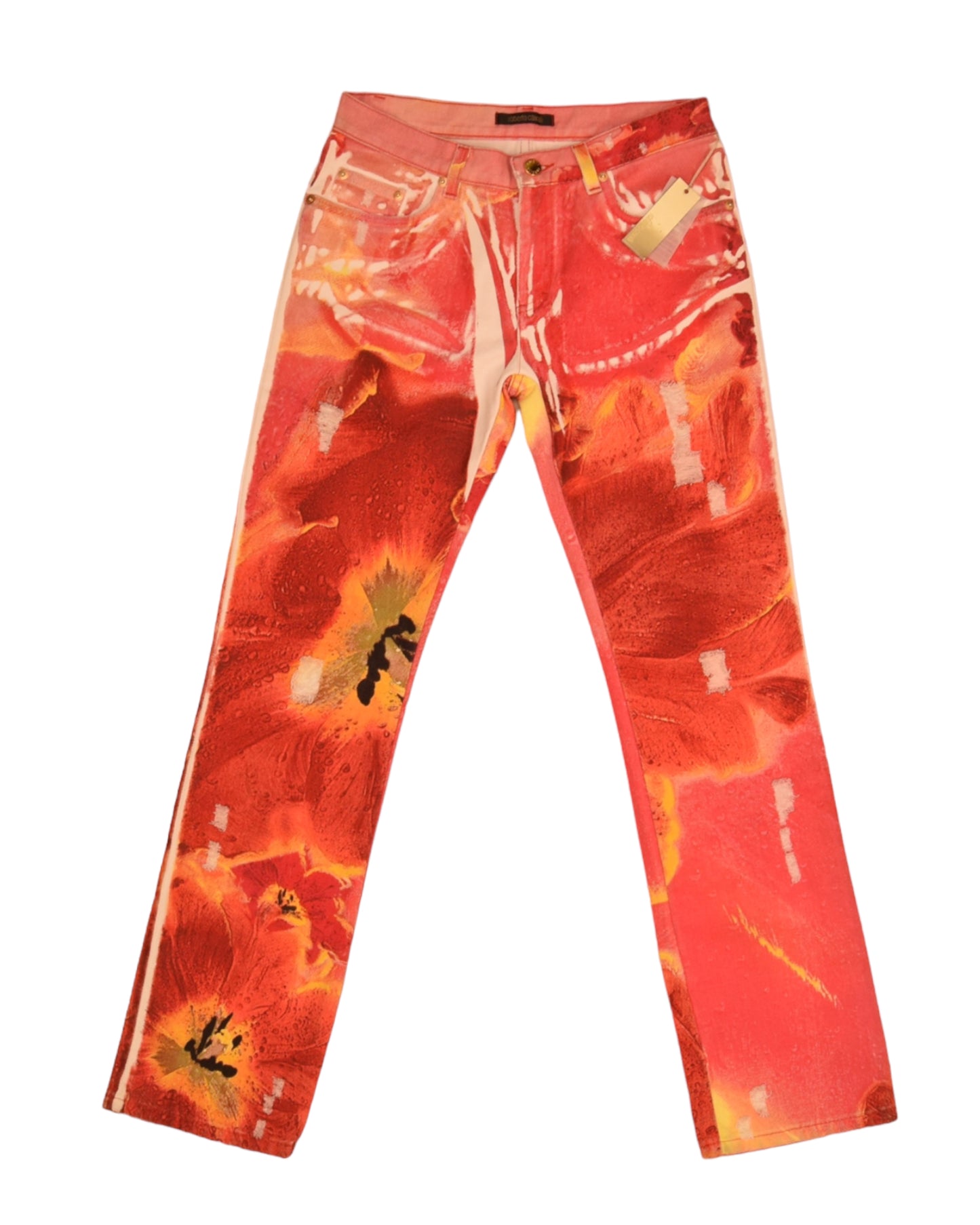 Y2K BNWT NOS Roberto Cavalli Jeans Trousers Floral Pattern Size XS Low Waist 00'S DeadStock New