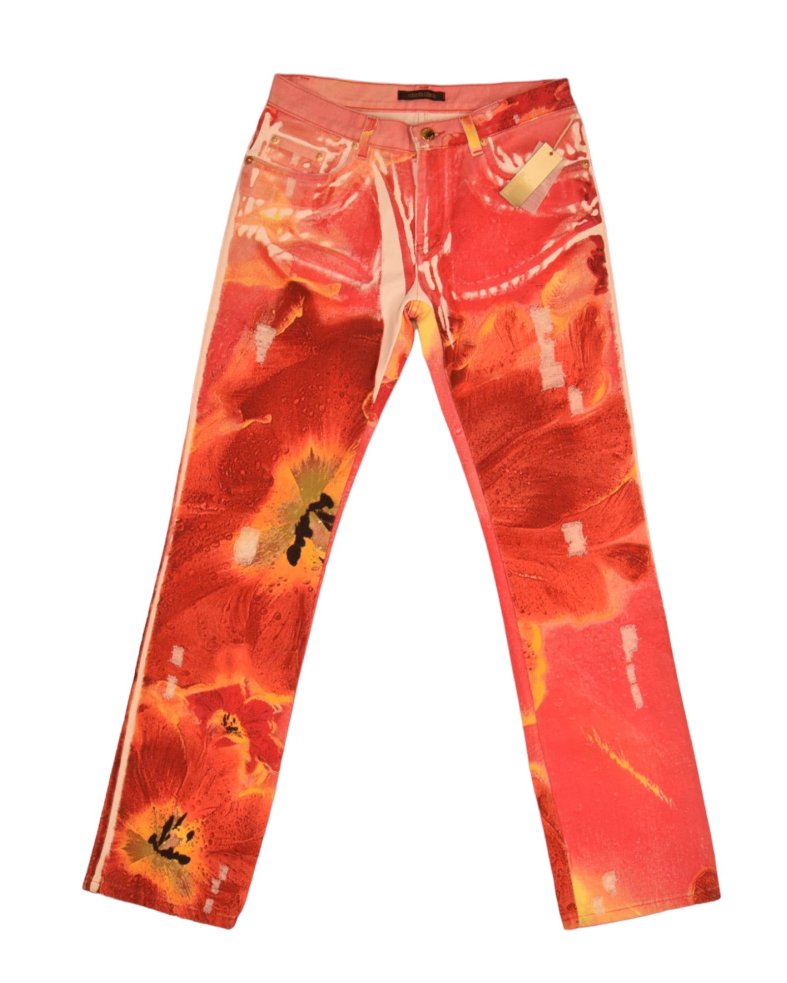 Y2K BNWT NOS Roberto Cavalli Jeans Trousers Floral Pattern Size XS Low Waist 00'S DeadStock New