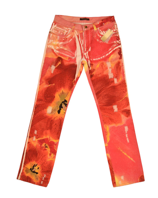 Y2K BNWT NOS Roberto Cavalli Jeans Trousers Floral Pattern Size XS Low Waist 00'S DeadStock New