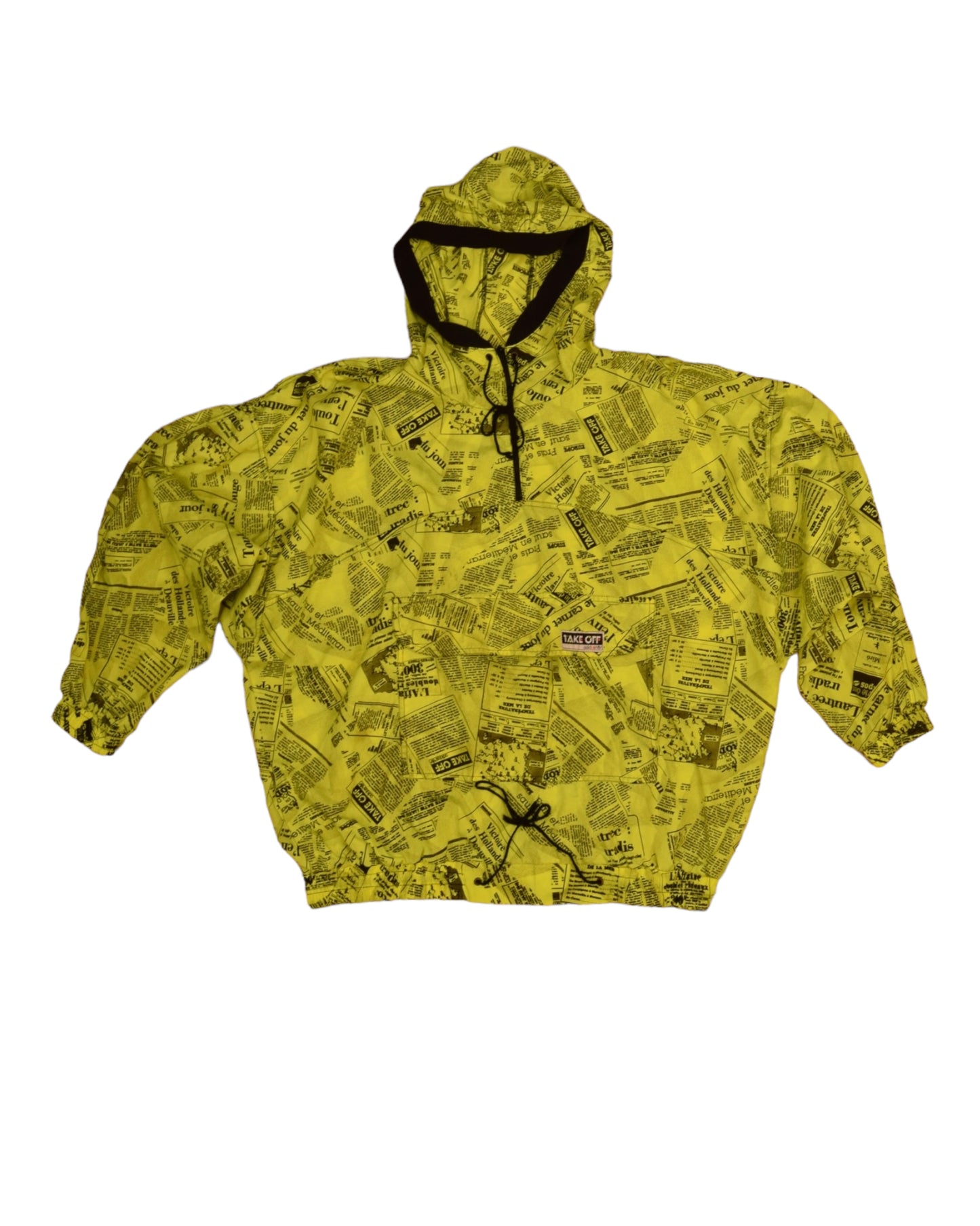 Vintage Adidas Take Off Jacket Shell NewsPaper 1/4 Zip Fluorescent Neon Yellow Size M L