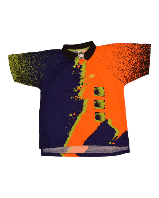 Vintage 90's Nike Challenge Court Tennis Polo Shirt Size M Abstract Pattern Agassi