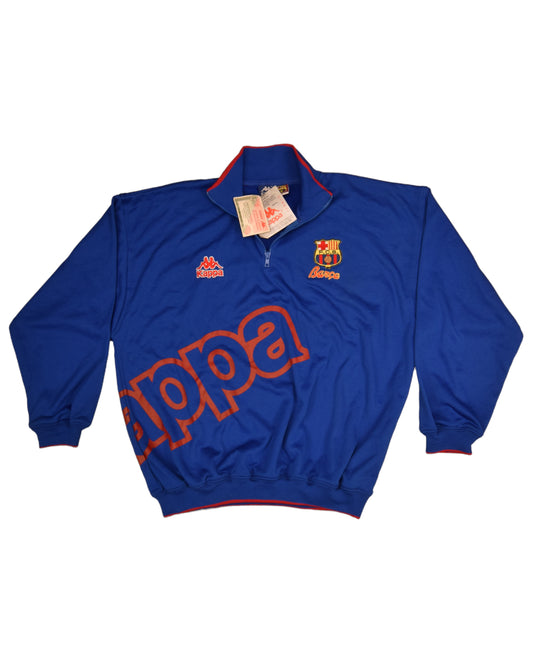 Vintage 90's NWT Barcelona FCB Barça Kappa 1992 - 1995 Sweatshirt 1/4 Zip Blue BNWT Deadstock Size L Made EEC