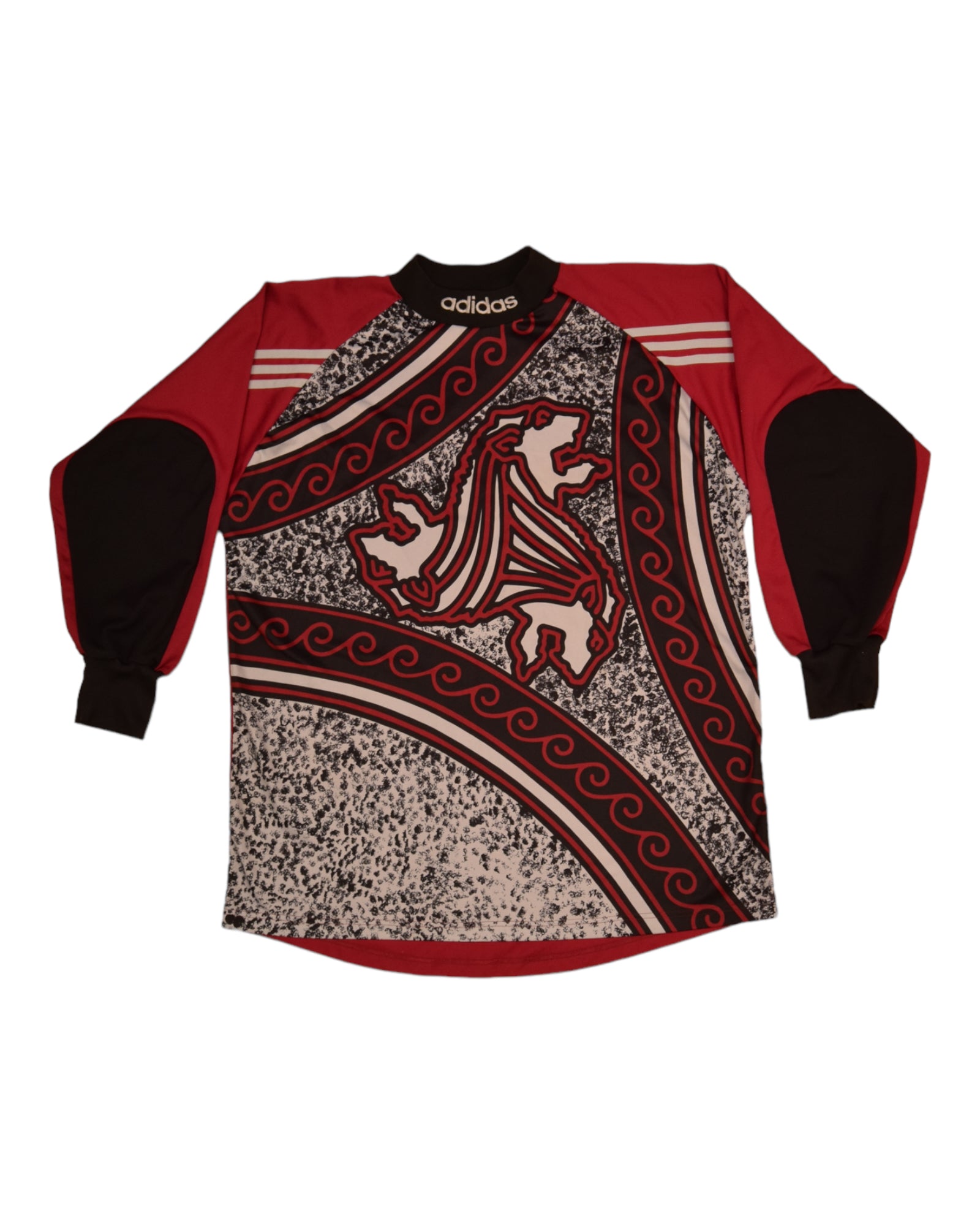 90's Adidas Etrusco Goalkeeper Football Shirt Template 1990 - 2000 Made in England Size XL Burgundy Black Grey Long Sleeve