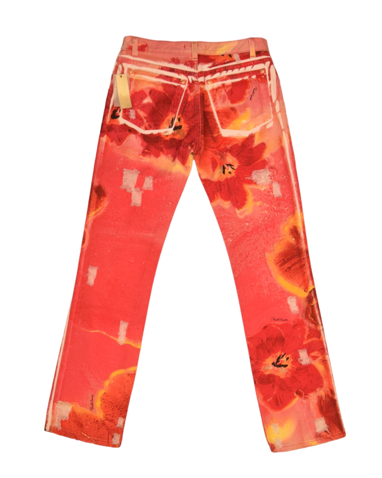Y2K BNWT NOS Roberto Cavalli Jeans Trousers Floral Pattern Size XS Low Waist 00'S DeadStock New