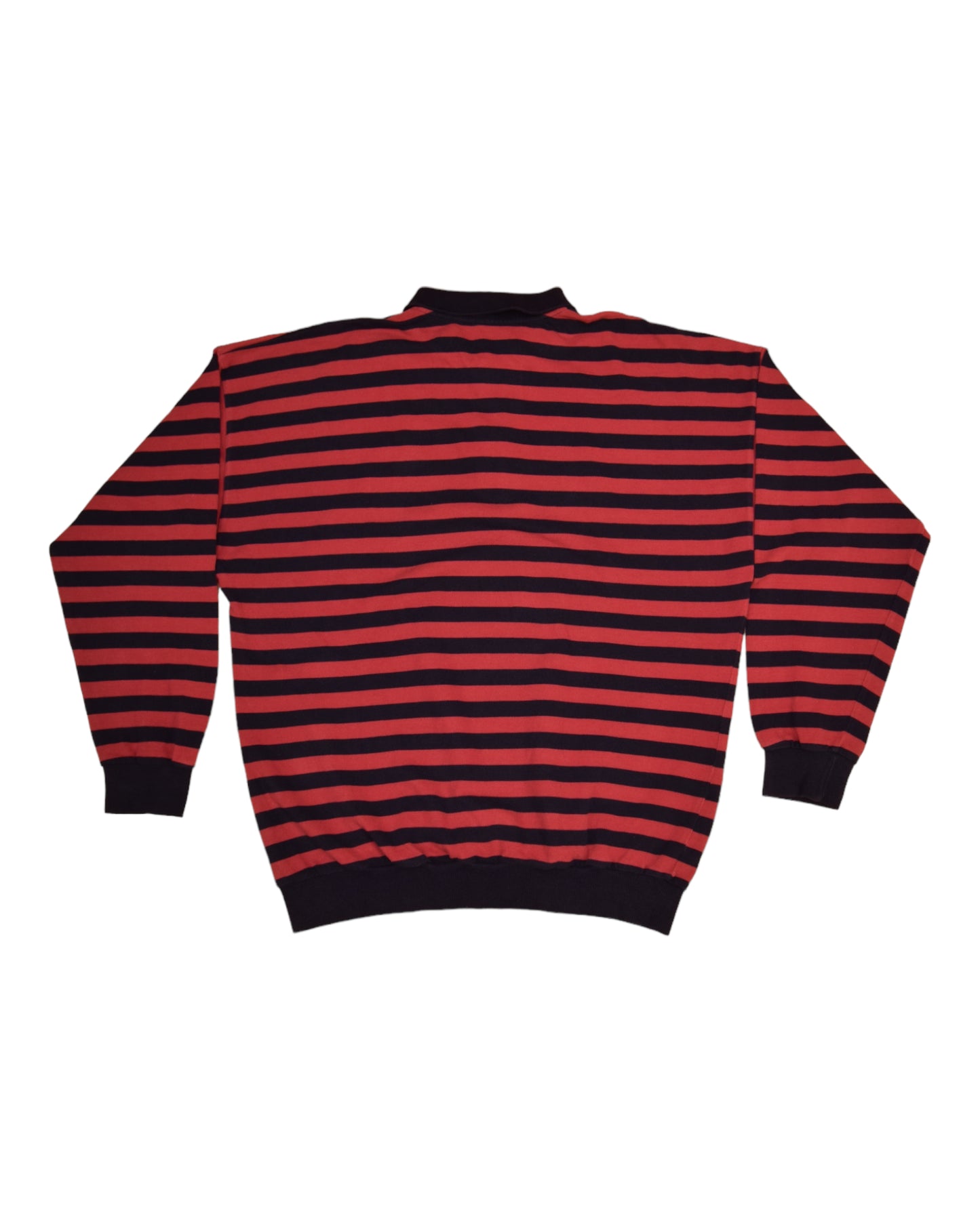 Vintage 80's Lacoste Chemise Pique Polo Sweatshirt Made in France Size XL-XXL Horizontal Stripes Coral Blue