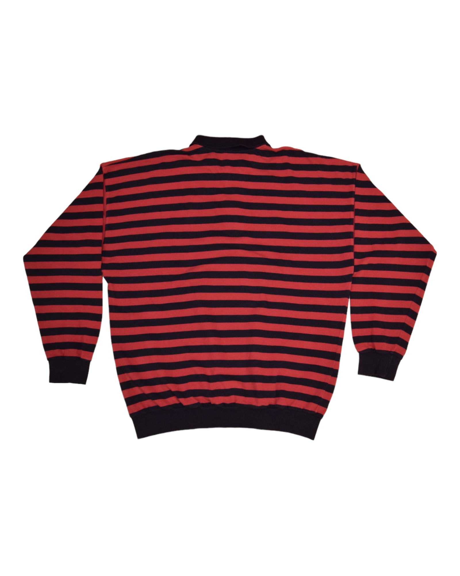 Vintage 80's Lacoste Chemise Pique Polo Sweatshirt Made in France Size XL-XXL Horizontal Stripes Coral Blue