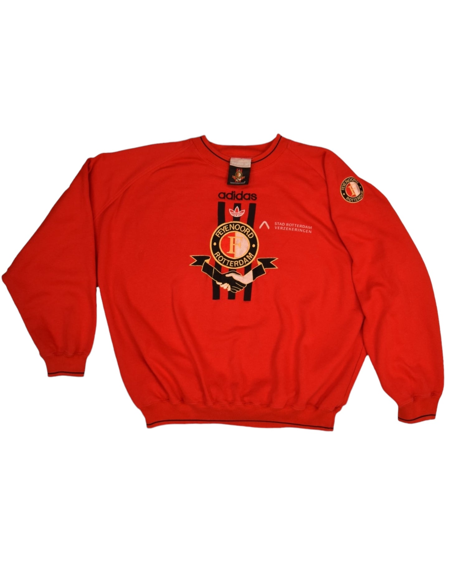 Rare 90's Feyenoord Rotterdam Adidas Sweatshirt CrewNeck Red Stad Rotterdam Verzekeringen Size XL Heavy Cotton
