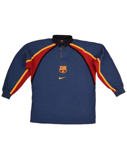 Rare Vintage FC Barcelona Nike Team 1999? - 2000? Polo Rugby Shirt Size L Red Blue Yellow