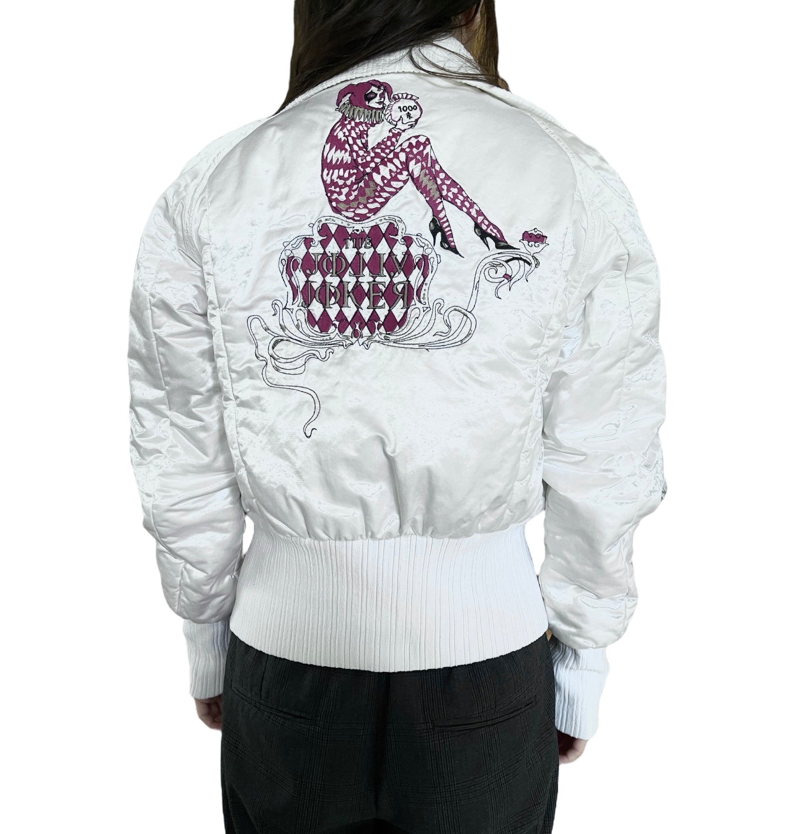 Y2K 00's Diesel Shiny White Jacket Size S-M The Lucky Gamble Flaming Dice The Jolly Joker 777