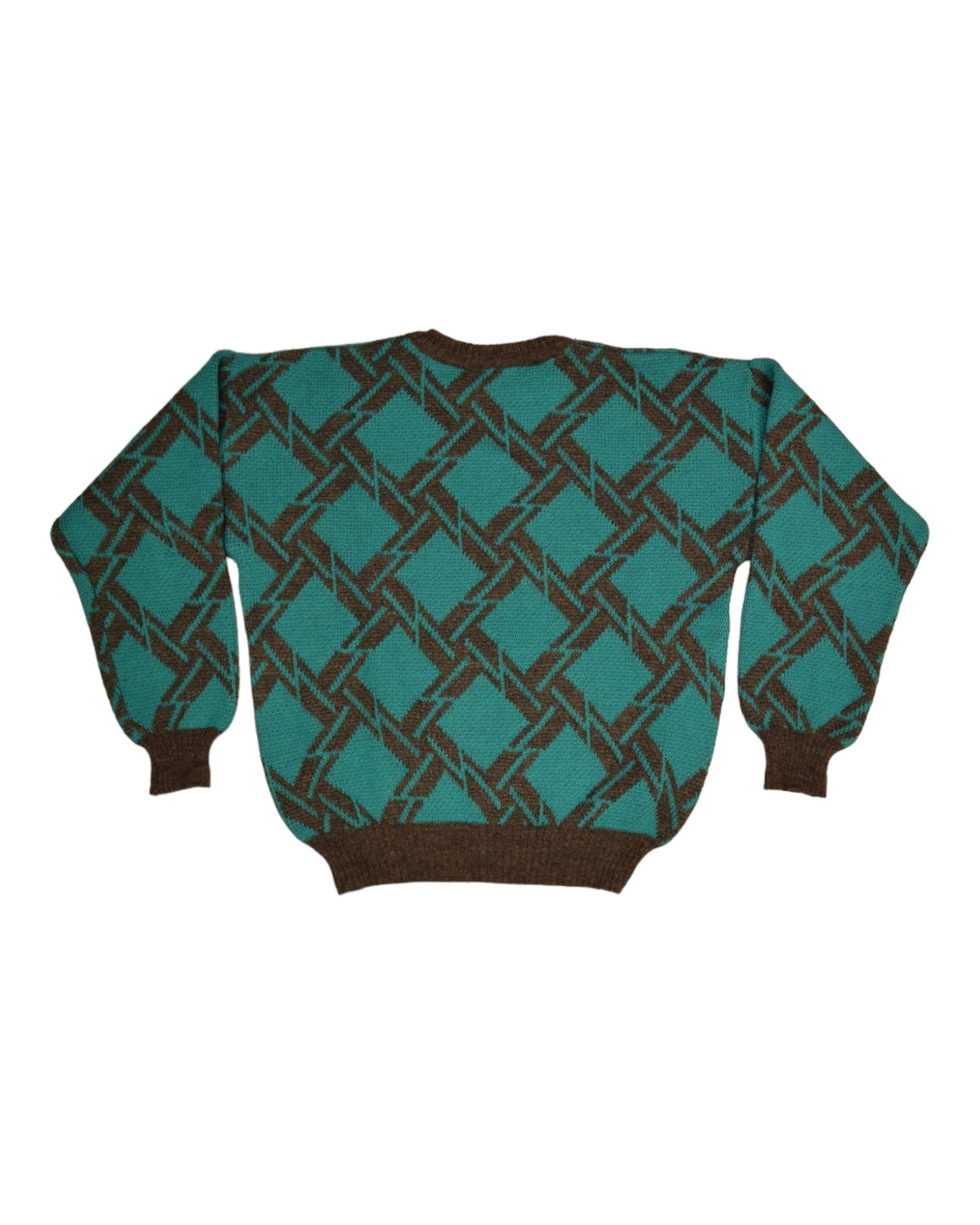 Vintage 80's Lacoste Jumper Made in France Green Grey Abstract Pattern Wool Size M-L