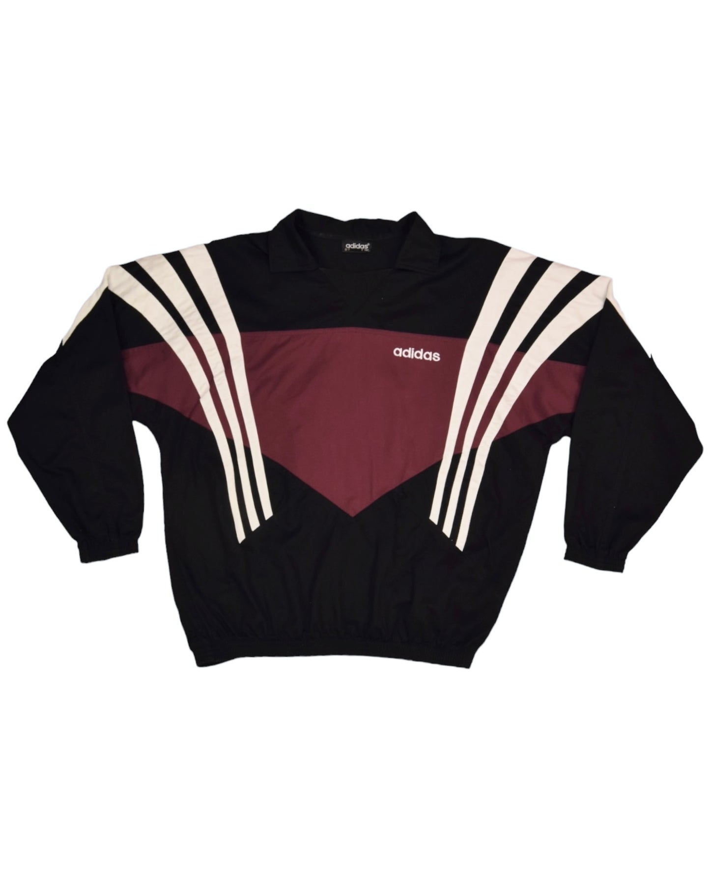 Vintage 1996 Adidas Drill Top / Sweatshirt Black White Burgundy Heavy Cotton Size L-XL