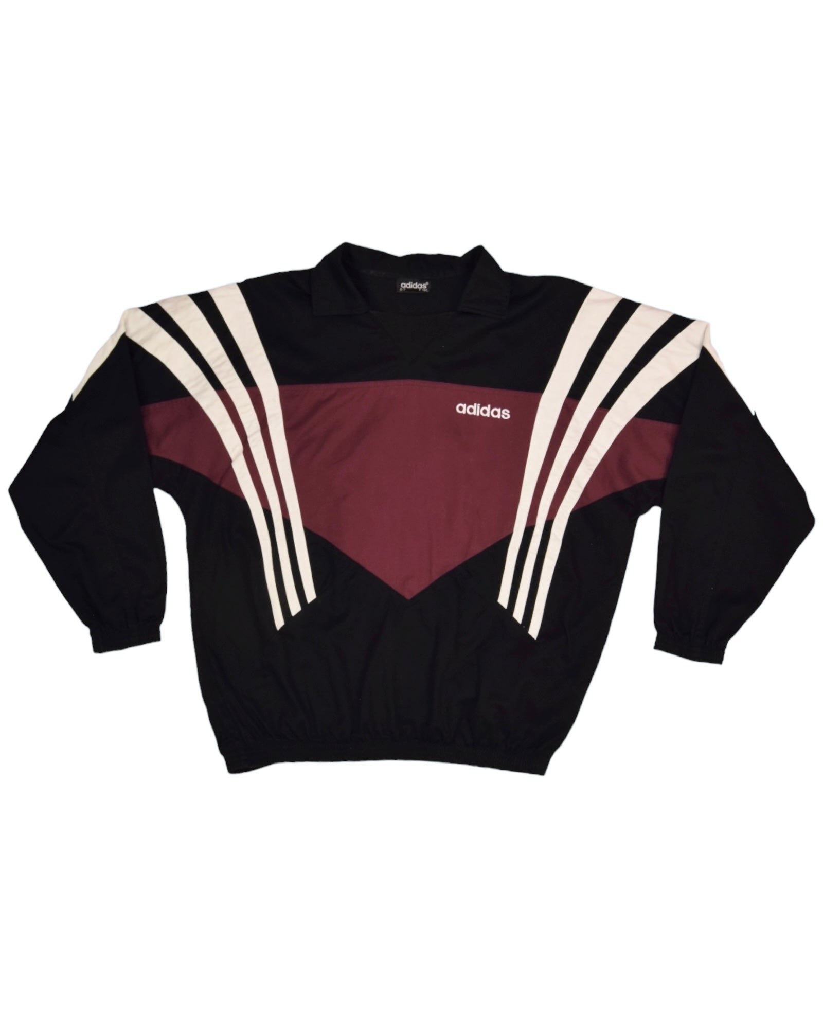 Vintage 1996 Adidas Drill Top / Sweatshirt Black White Burgundy Heavy Cotton Size L-XL
