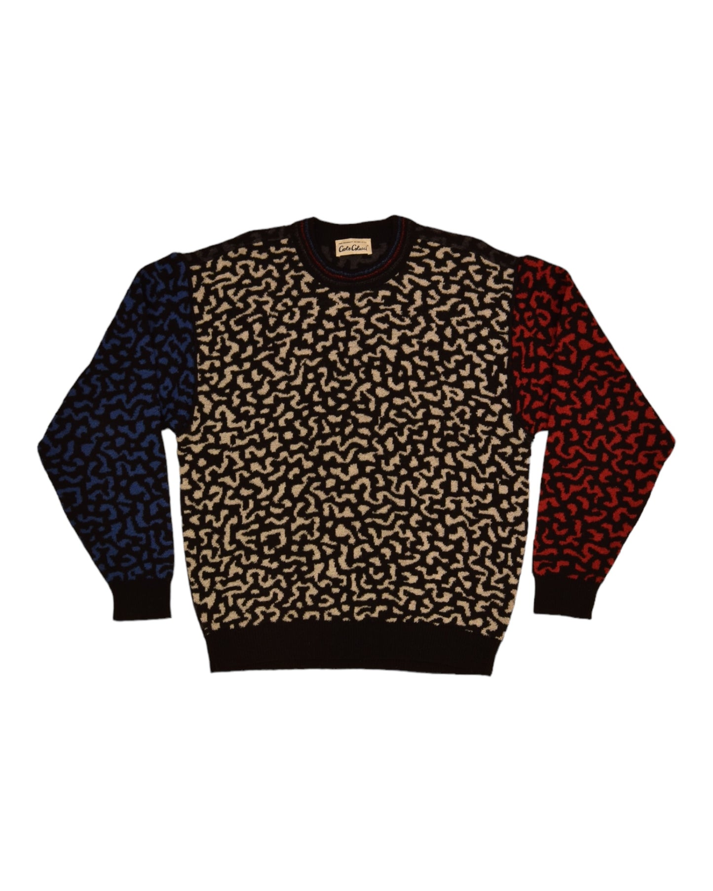 Vintage 90's Carlo Colucci Jumper Made in Germany Size M-L Abstract-Animal Pattern White Grey Red Blue