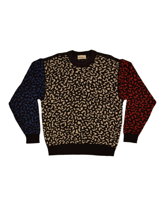 Vintage 90's Carlo Colucci Jumper Made in Germany Size M-L Abstract-Animal Pattern White Grey Red Blue