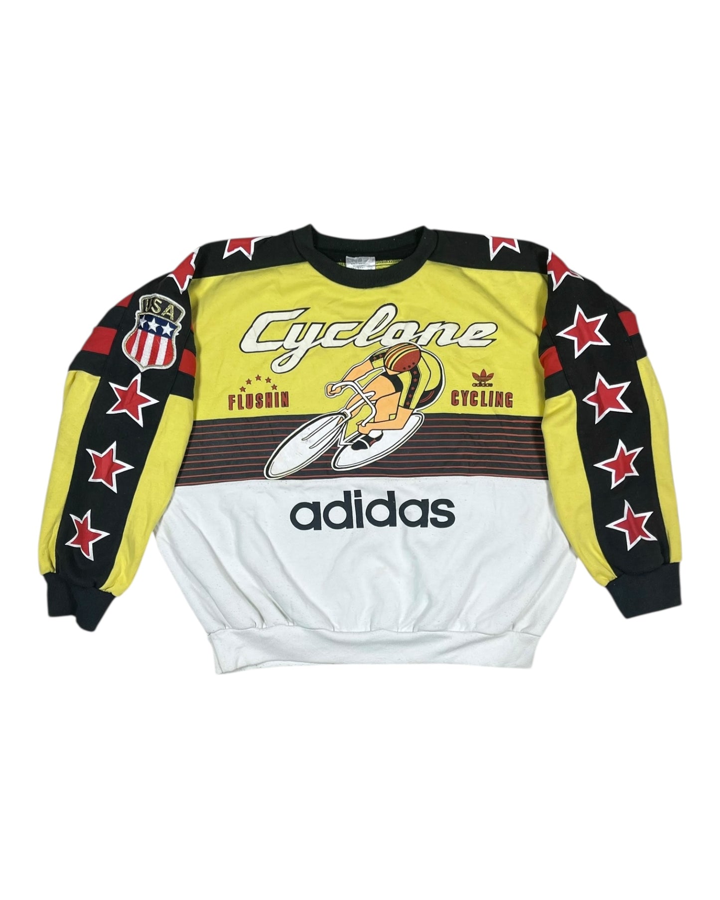 ❤️💎Rare Vintage Grail 80's 90's Adidas Cyclone Flushin Cycling 948 Boxy Heavy Cotton Sweatshirt Crew Neck USA Size L-XL Black Yellow White ASAP Rocky Janet Jackson