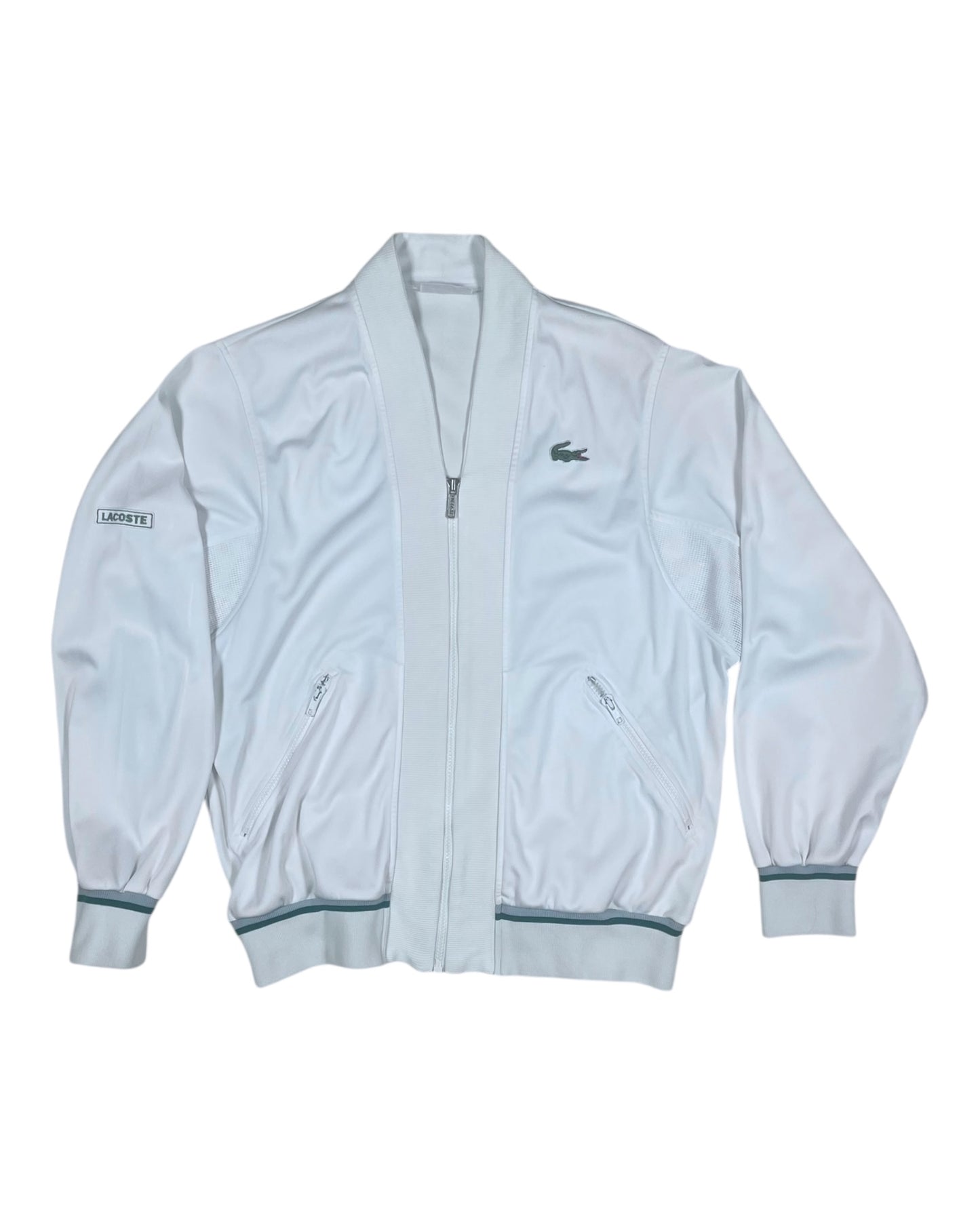 Vintage Lacoste Jacket Track Top Made in France Size M - L White Polyester