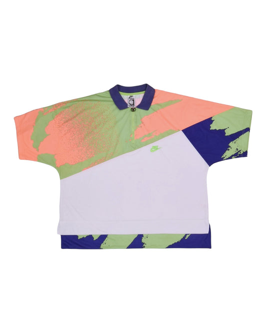 Vintage 90's Nike Challenge Court Tennis Boxy Zip Polo Shirt Size L Green Orange Blue Made in Italy Andre Agassi