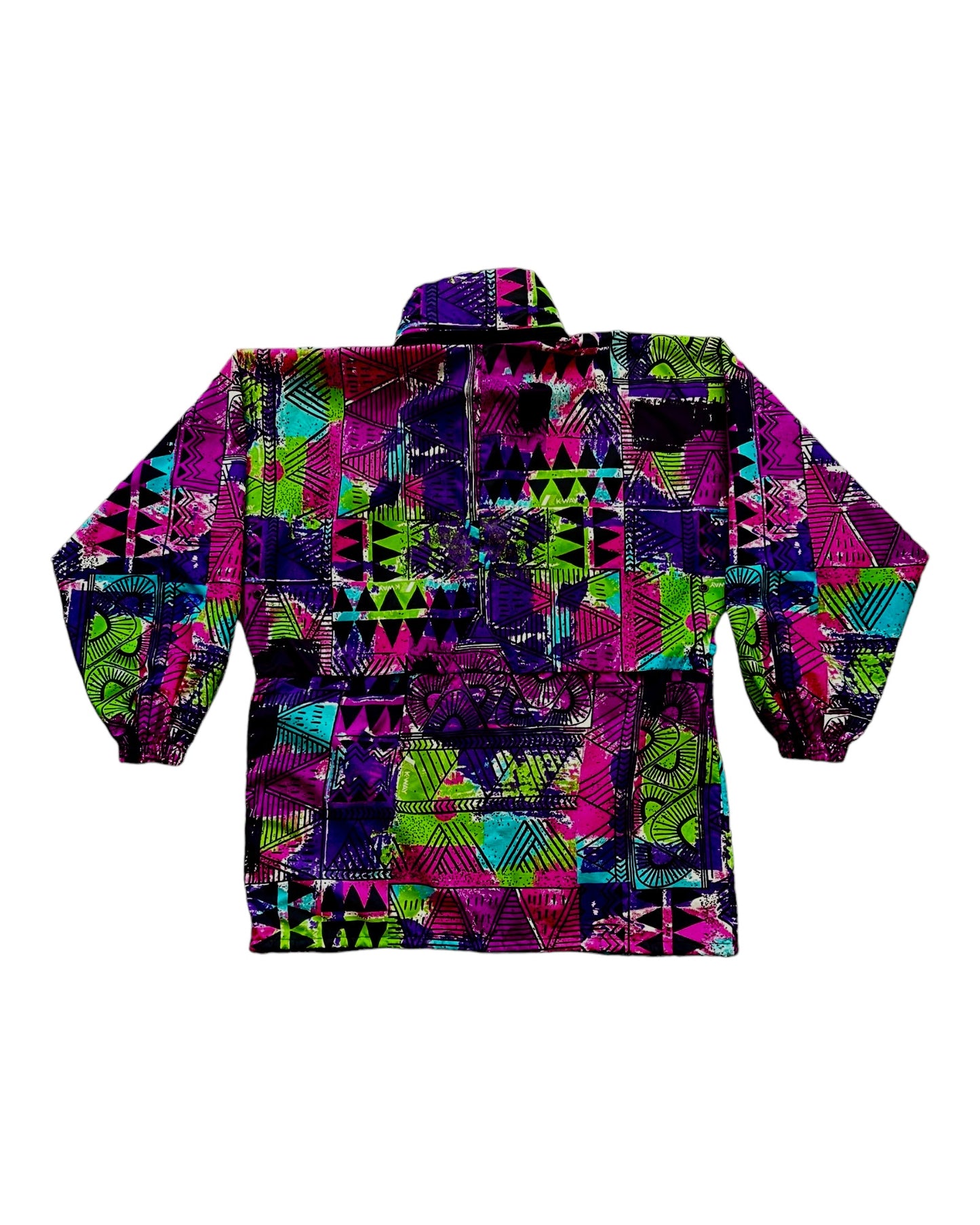 Vintage 90'S K-WAY Windbreaker With Hood Abstract Pattern Multicolour Size M