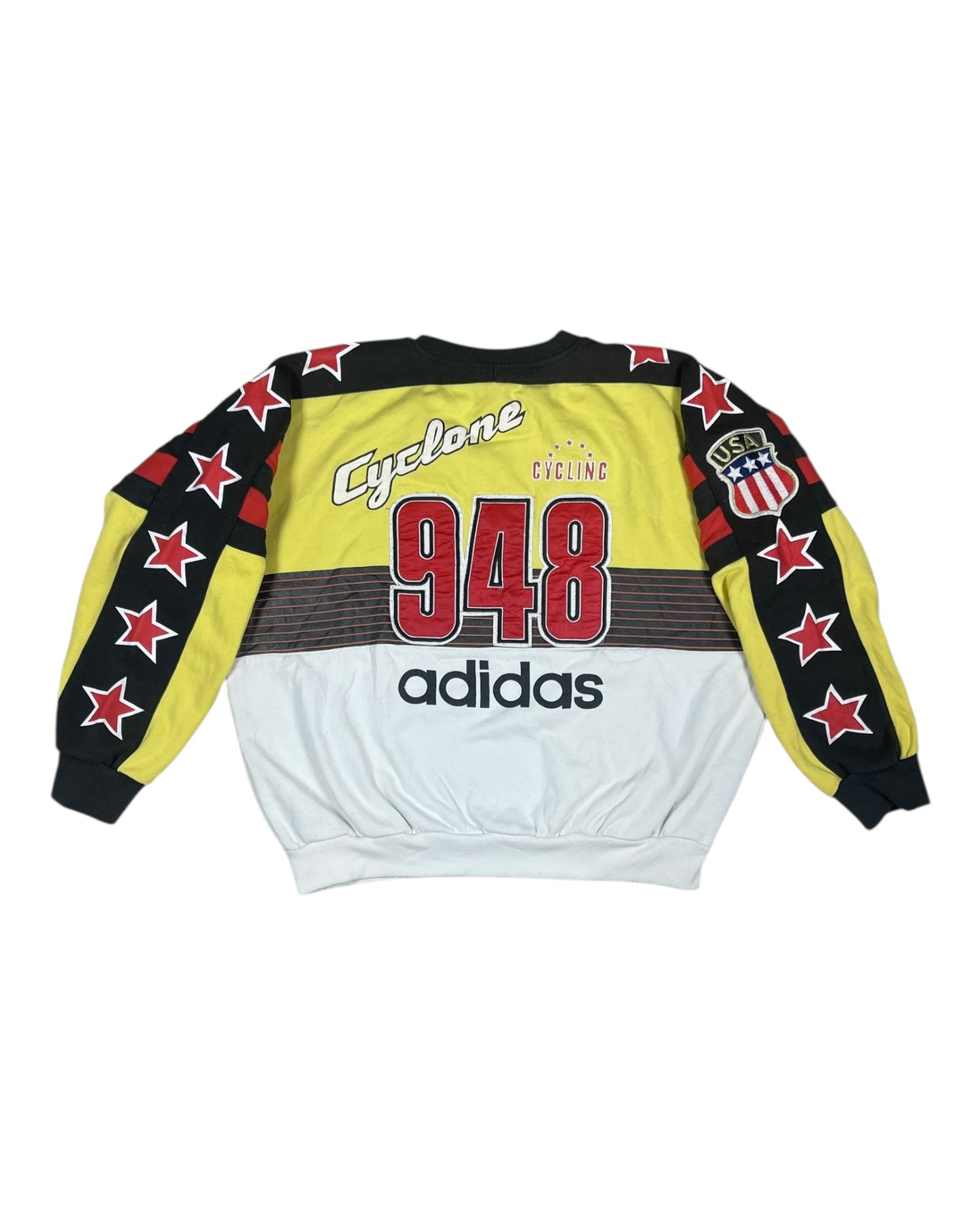 ❤️💎Rare Vintage Grail 80's 90's Adidas Cyclone Flushin Cycling 948 Boxy Heavy Cotton Sweatshirt Crew Neck USA Size L-XL Black Yellow White ASAP Rocky Janet Jackson