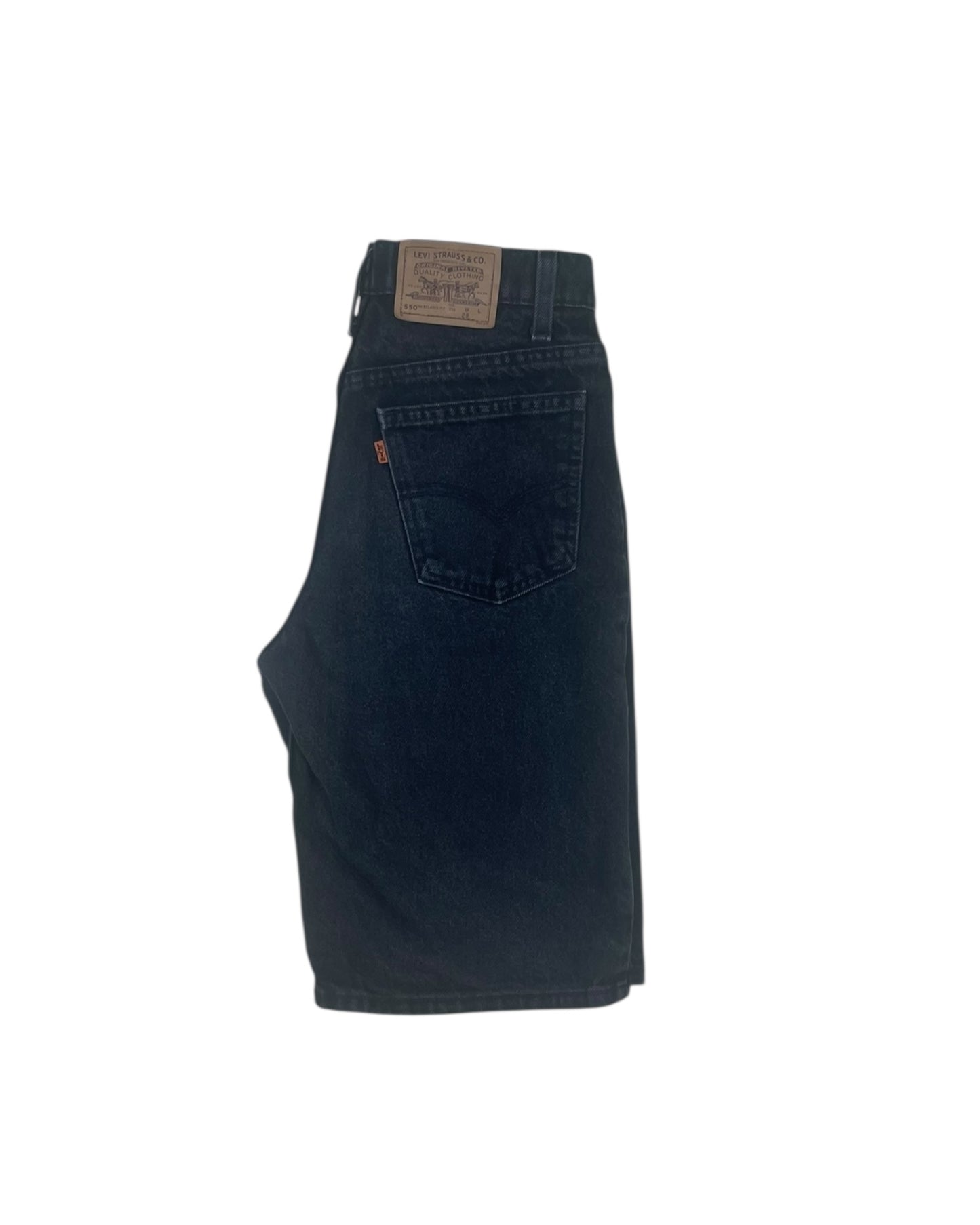 Vintage 90's Levi's 550 Relaxed Fit Orange Tab High Waist Denim Jeans Jorts Shorts Student Made in USA Black