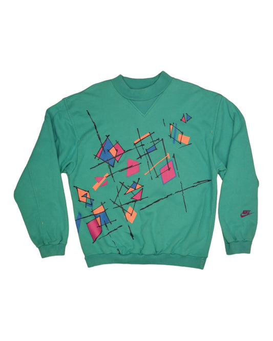 90's Vintage Nike Sweatshirt Crew Neck Green Abstract Size M L