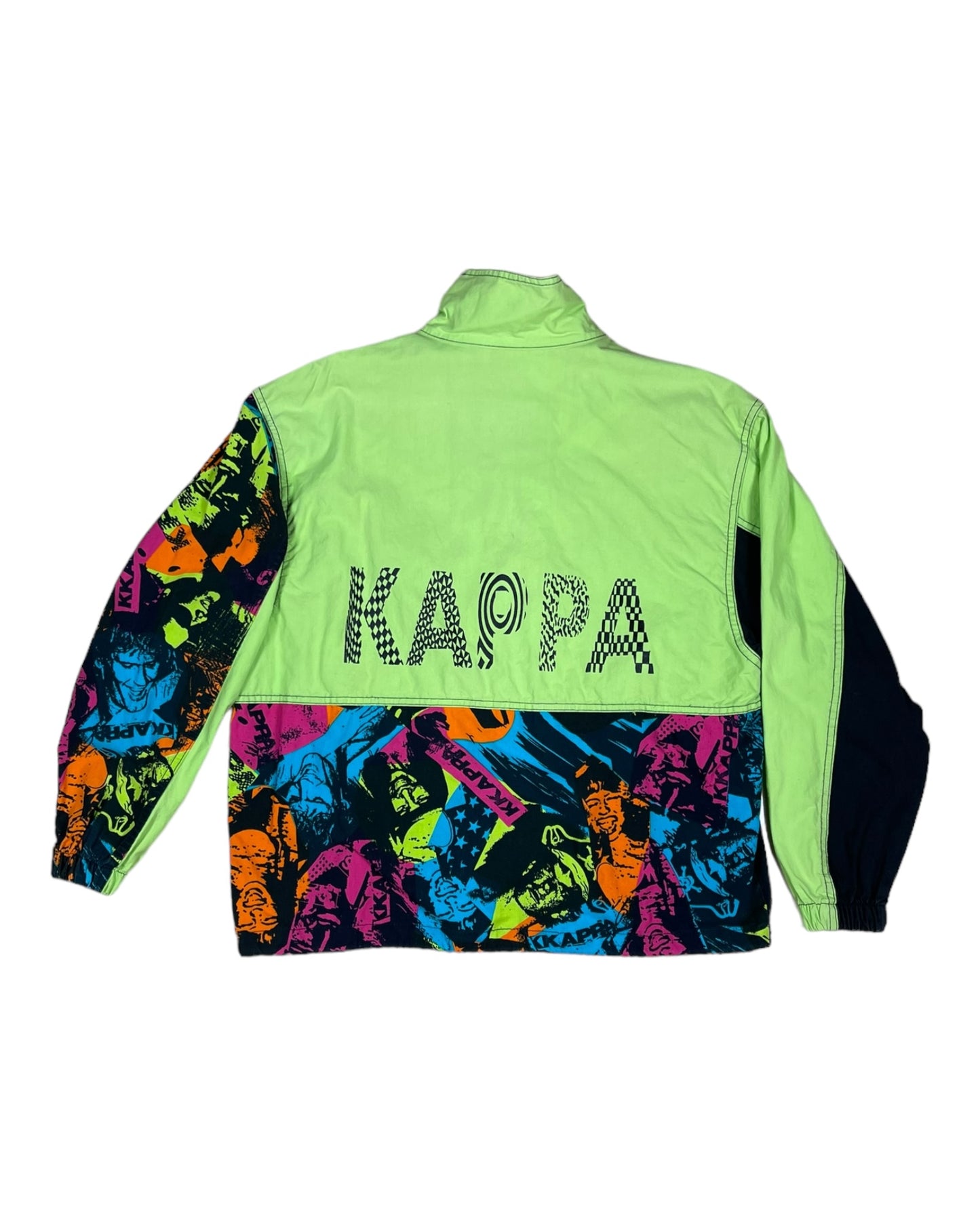 Vintage 80's Kappa Jacket Phosphorescent Green Black Volleyball Made in Italy Size M - L