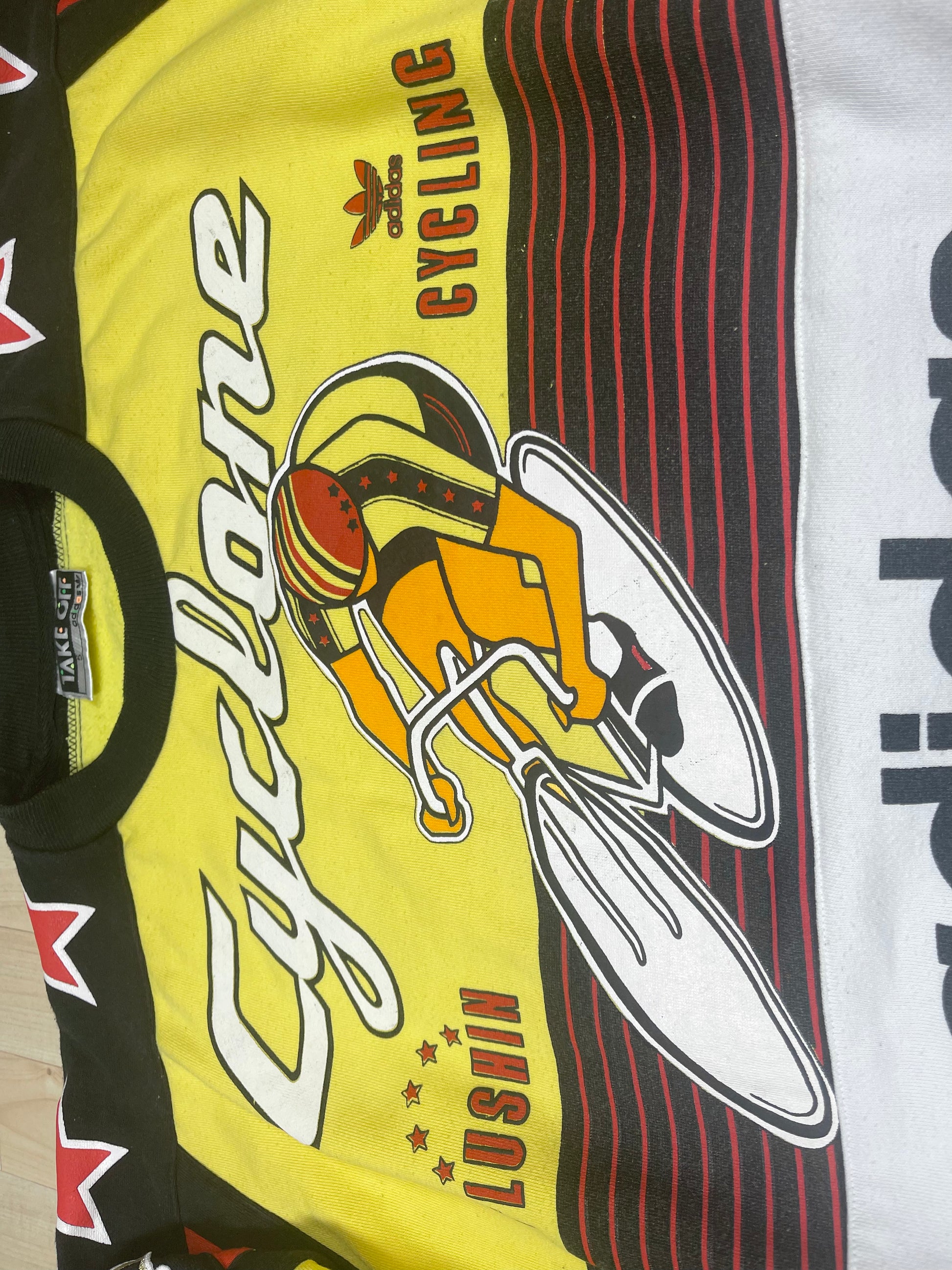 Rare Vintage 80's 90's Adidas Take Off Cyclone Flushin Cycling 948 USA Size S-M Black Yellow White Size S-M