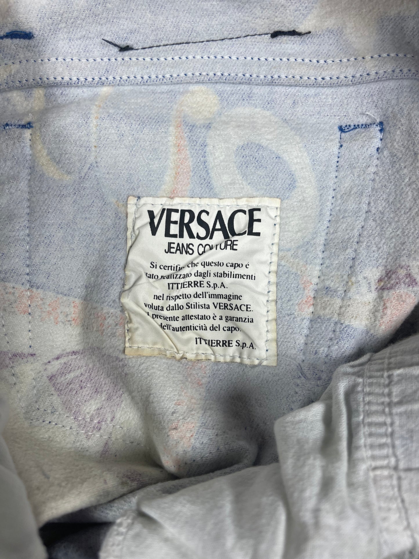 Rare Vintage 90's Gianni Versace Jeans Couture Stretch High Waisted Circus Harlequin Super Model Fit Bleu marine Ittierre Made in Italy 31 45 Size S-M