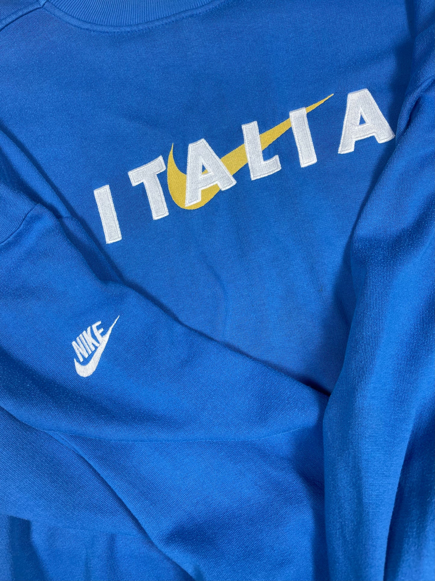 Rare Vintage 90's Italy Italia Nike Premier 1996 1997 1998 Sweatshirt Crew Neck Embroidered Size XL Blue Federazione Italiana Giuoco Calcio