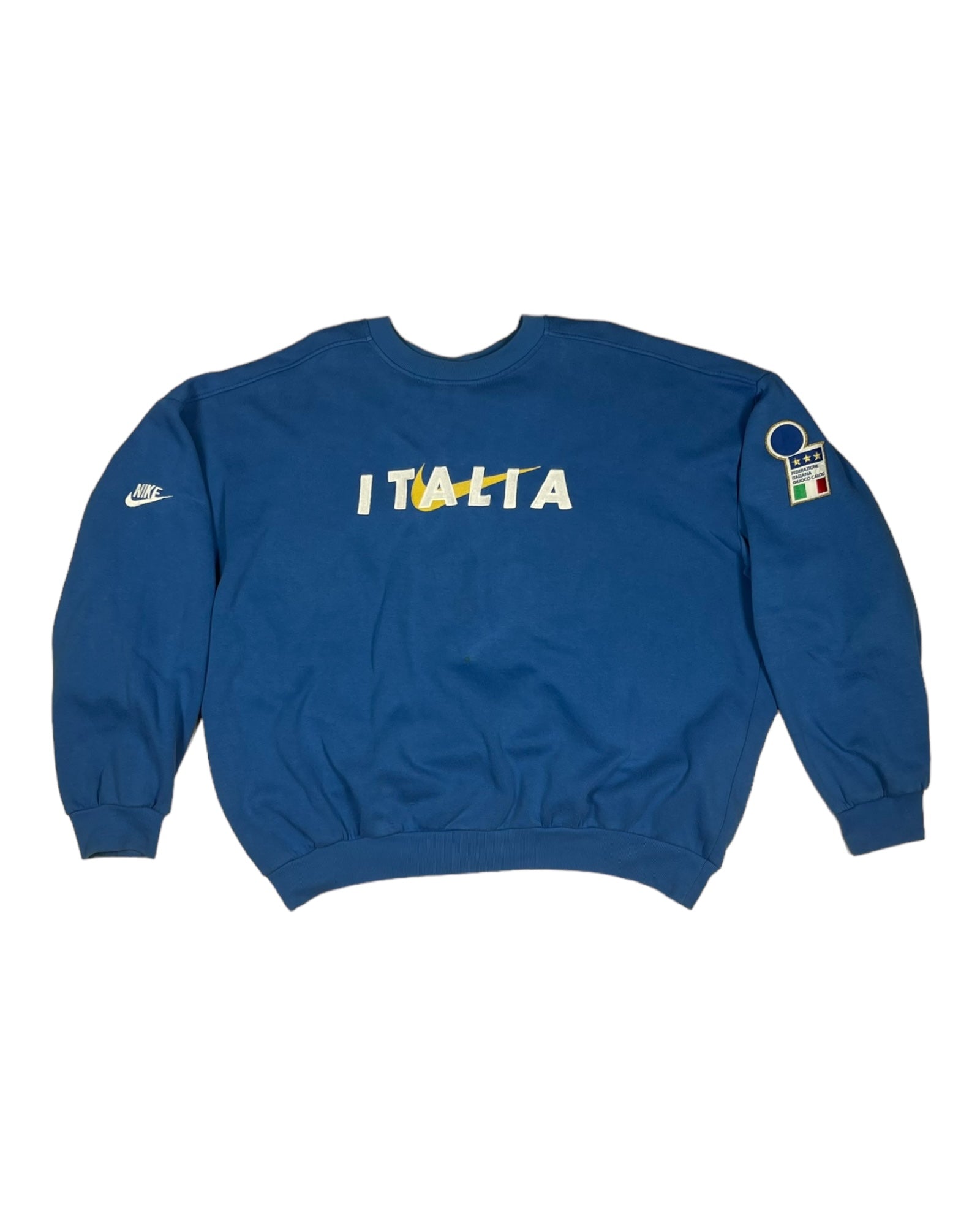 Rare Vintage 90's Italy Italia Nike Premier 1996 1997 1998 Sweatshirt Crew Neck Embroidered Size XL Blue Federazione Italiana Giuoco Calcio