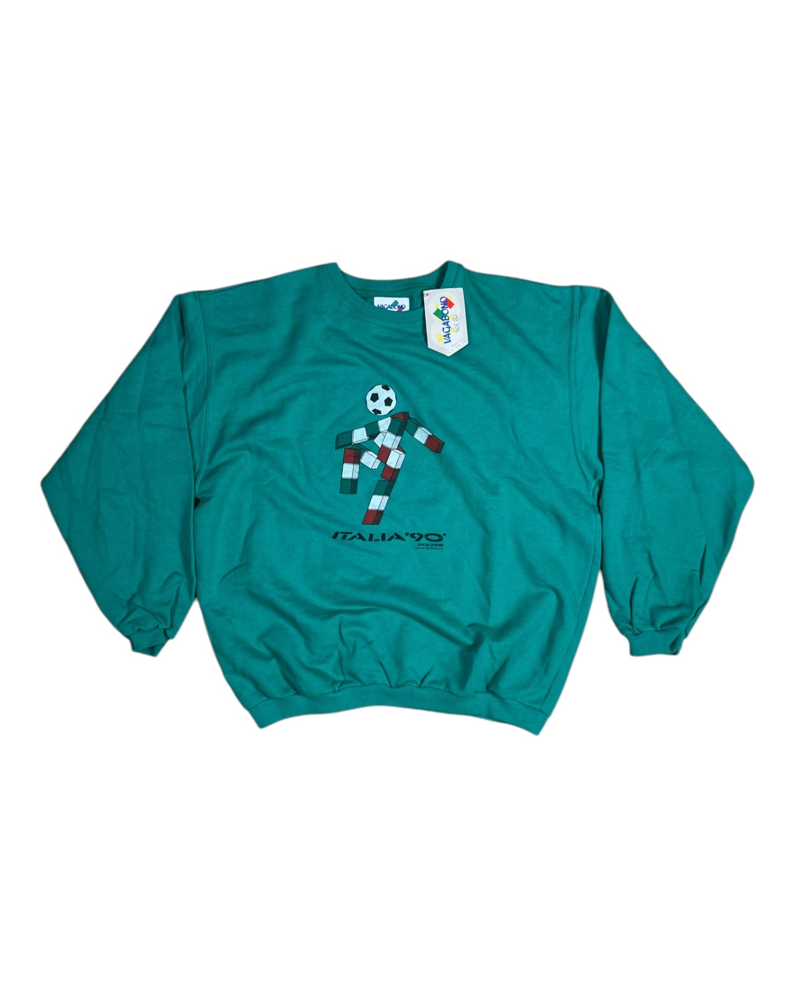 Sweatshirt Crew Neck Vintage Italia 90 Coppa Del Mondo World Cup 1990 Vagabond Made in Italy Green Size S-M